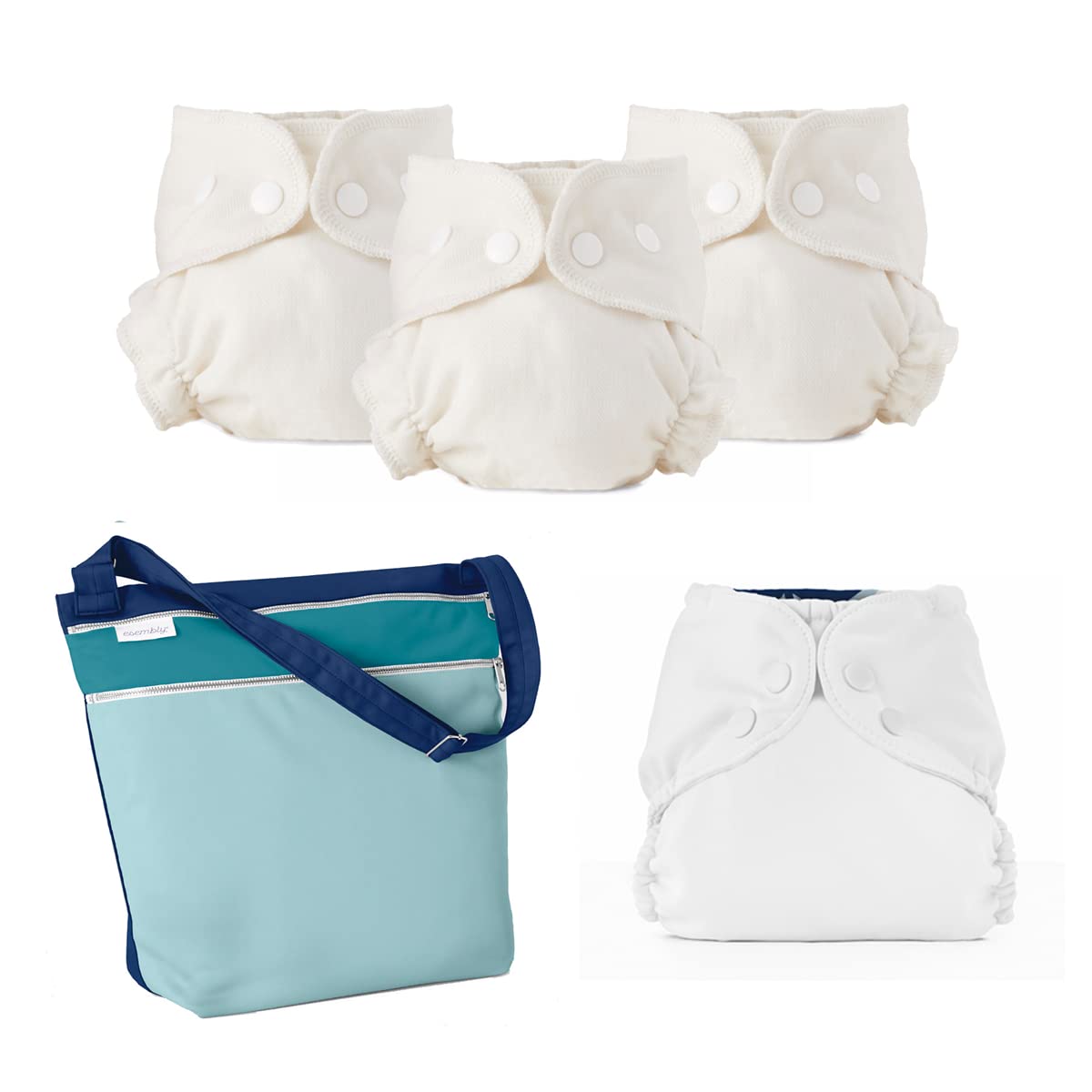Esembly Cloth Diaper Bundle Set, 3 Organic Absorbent Inners and 1 Waterproof Diaper Cover (Sea Salt,