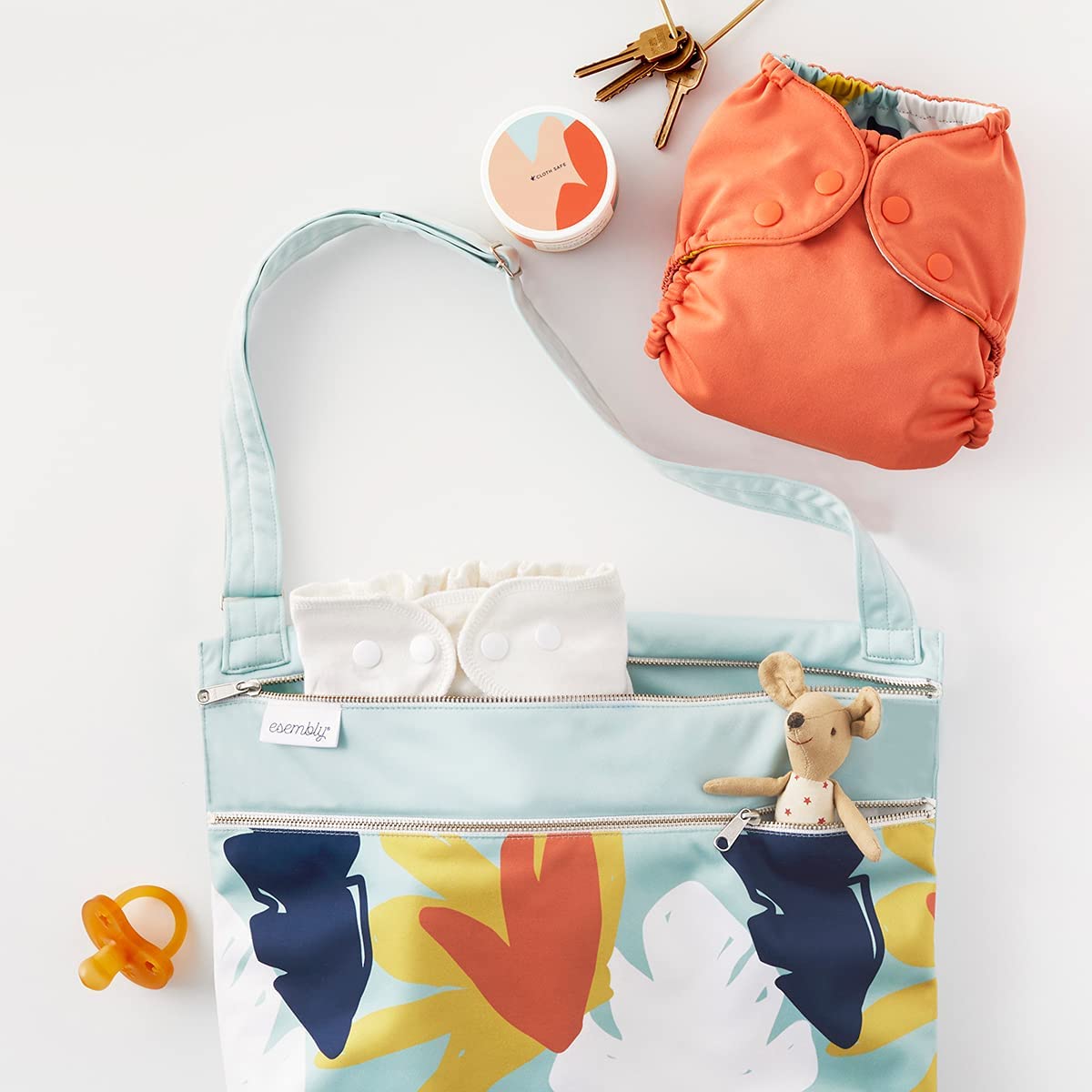 Esembly Cloth Diaper Bundle Set, 3 Organic Absorbent Inners and 1 Waterproof Diaper Cover (Sea Salt,