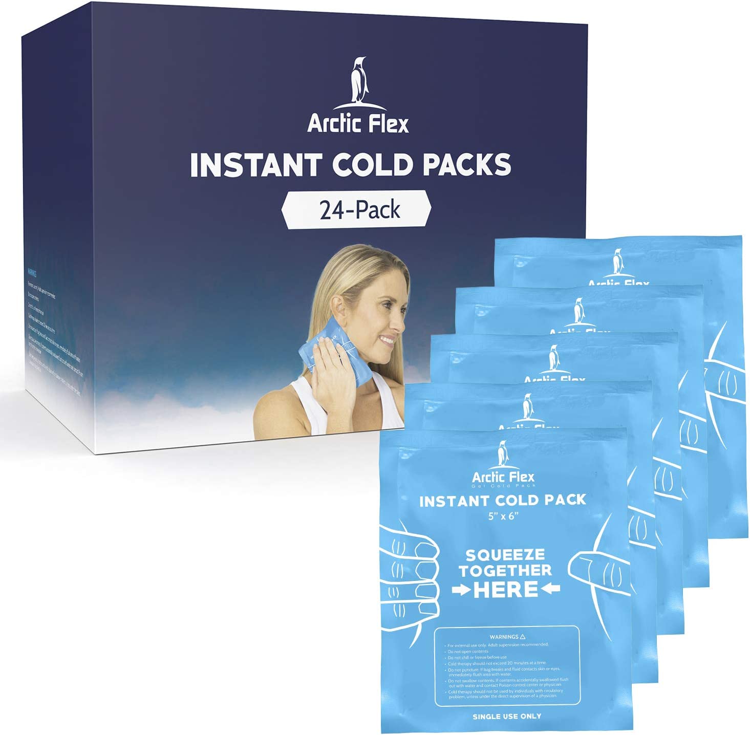 Arctic Flex Instant Cold Packs (24 Pack) - Disposable Single Use Ice for Injuries, Pain Relief, Infl