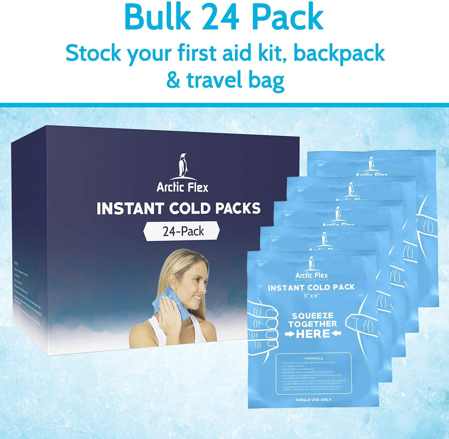Arctic Flex Instant Cold Packs (24 Pack) - Disposable Single Use Ice for Injuries, Pain Relief, Infl