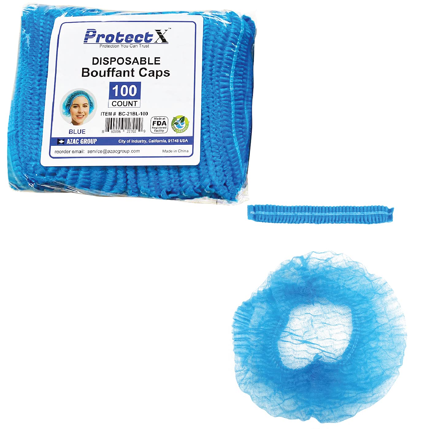 ProtectX Disposable Bouffant (Hair Net) Caps Hair Head Cover Nets 21” (Blue 100 pack)
