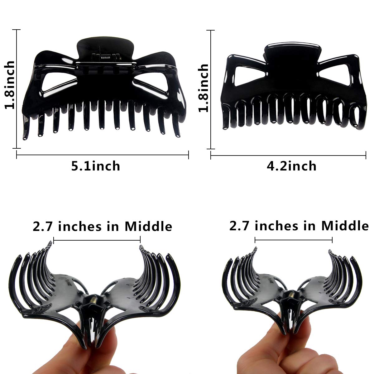ACCGLORY Large Black Hair Claw Clips for Women with Thick Hair Tight Grip Fine Hair Clips (Butterfly