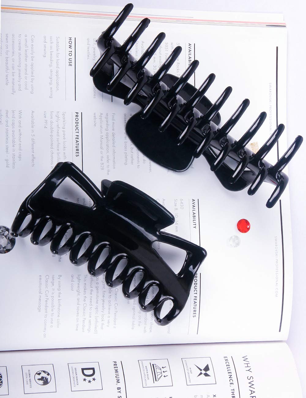 ACCGLORY Large Black Hair Claw Clips for Women with Thick Hair Tight Grip Fine Hair Clips (Butterfly
