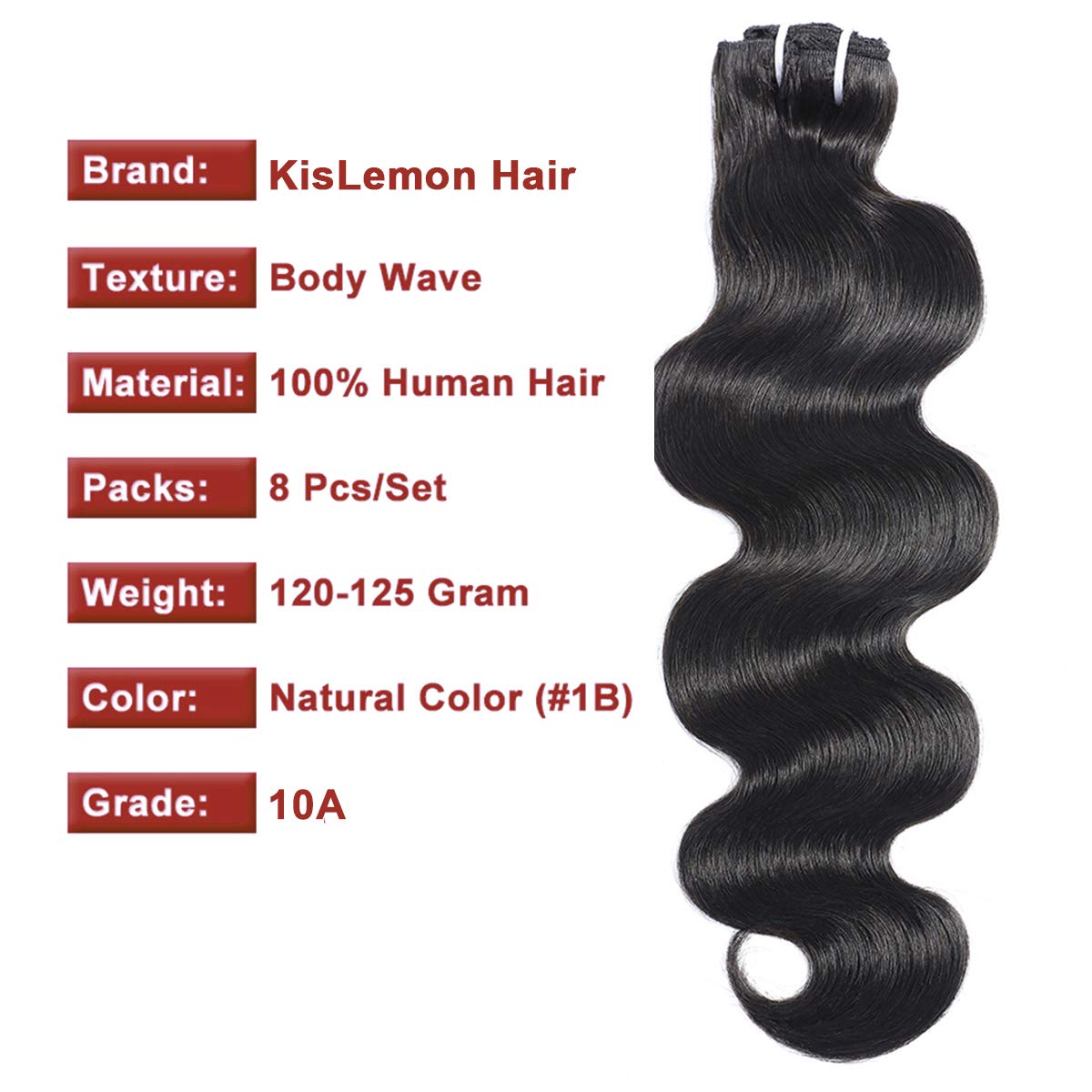 Clip in Hair Extensions #1B Natural 10A Body Wave 100% Unprocessed Virgin Human Hair Cheap 8 Pieces/