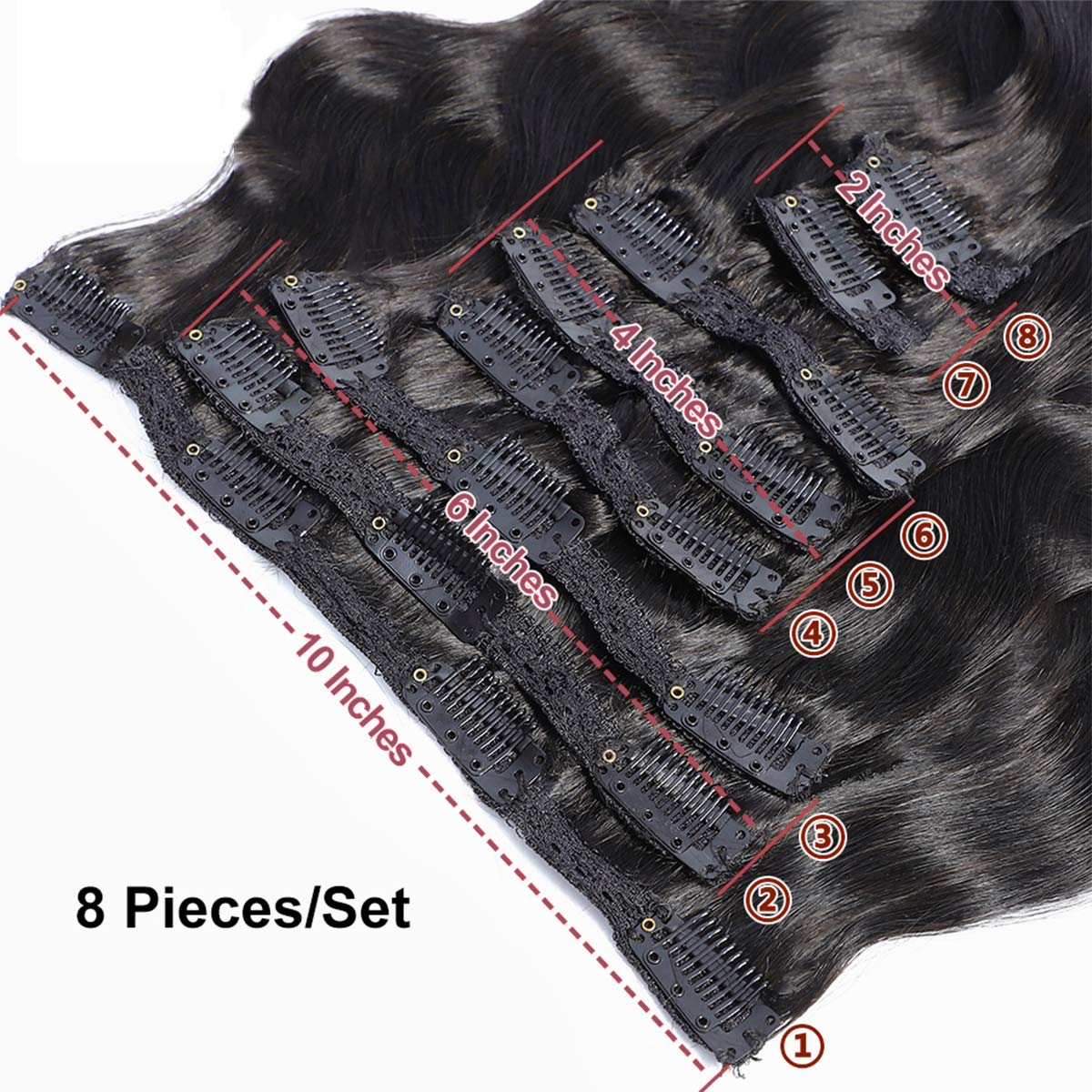 Clip in Hair Extensions #1B Natural 10A Body Wave 100% Unprocessed Virgin Human Hair Cheap 8 Pieces/