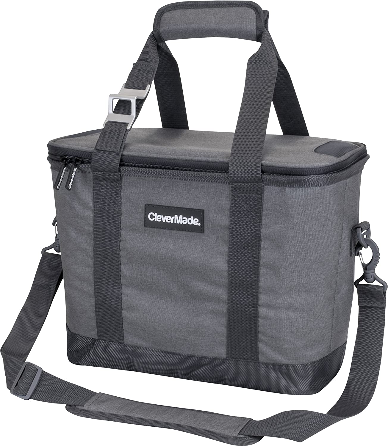 CleverMade Collapsible Cooler Bag, Heather Grey/Black & Collapsible Cooler Bag with Shoulder Strap: 