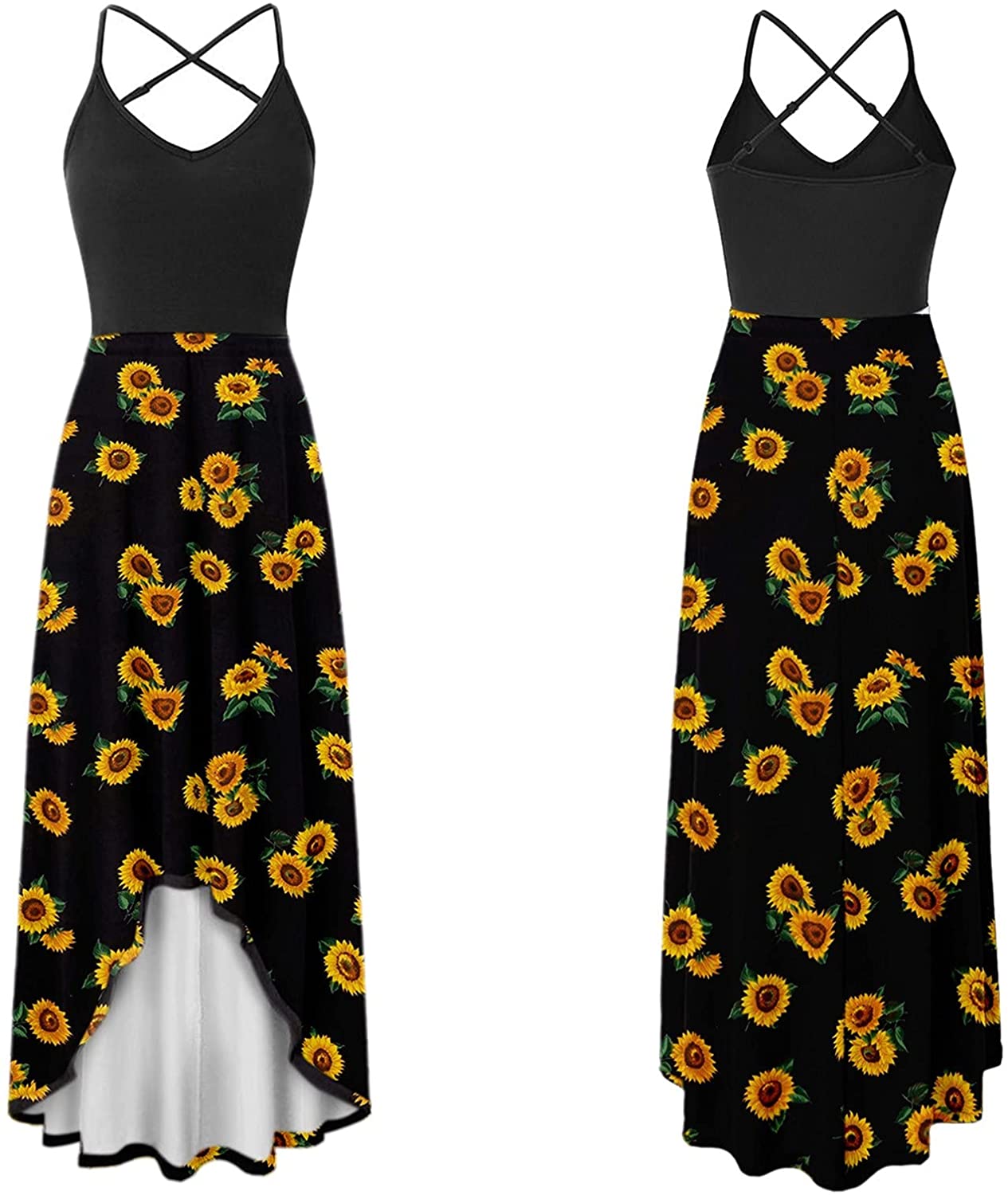 WYTong Women Sexy V-Neck Elegant Party Dress Irregular Hem Prints Long Party Dress Spaghetti Strap D