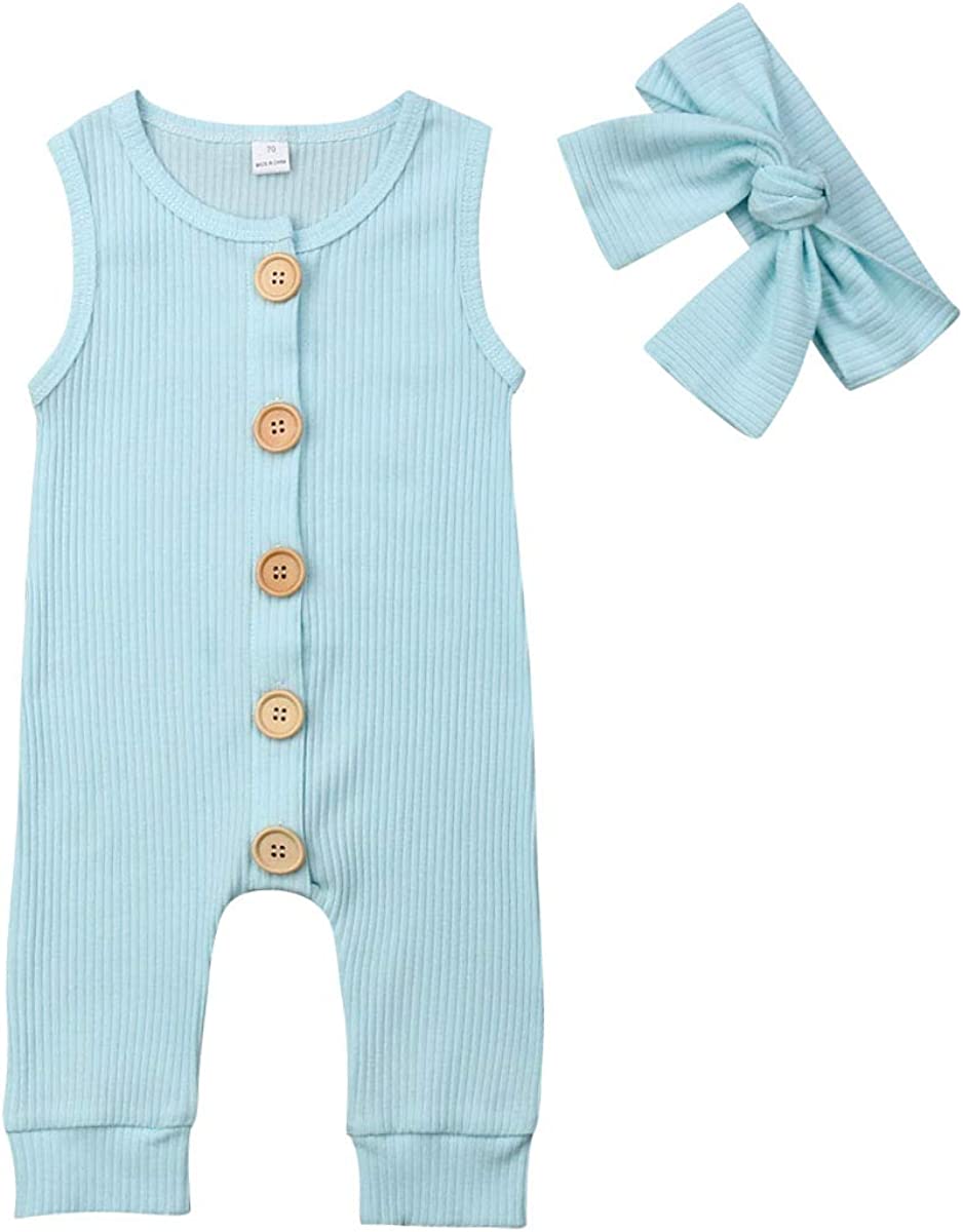 Baby Girl Boy Romper Bodysuit Solid Plain One Piece Jumpsuits Sleeveless One Piece Baby Clothes Outf