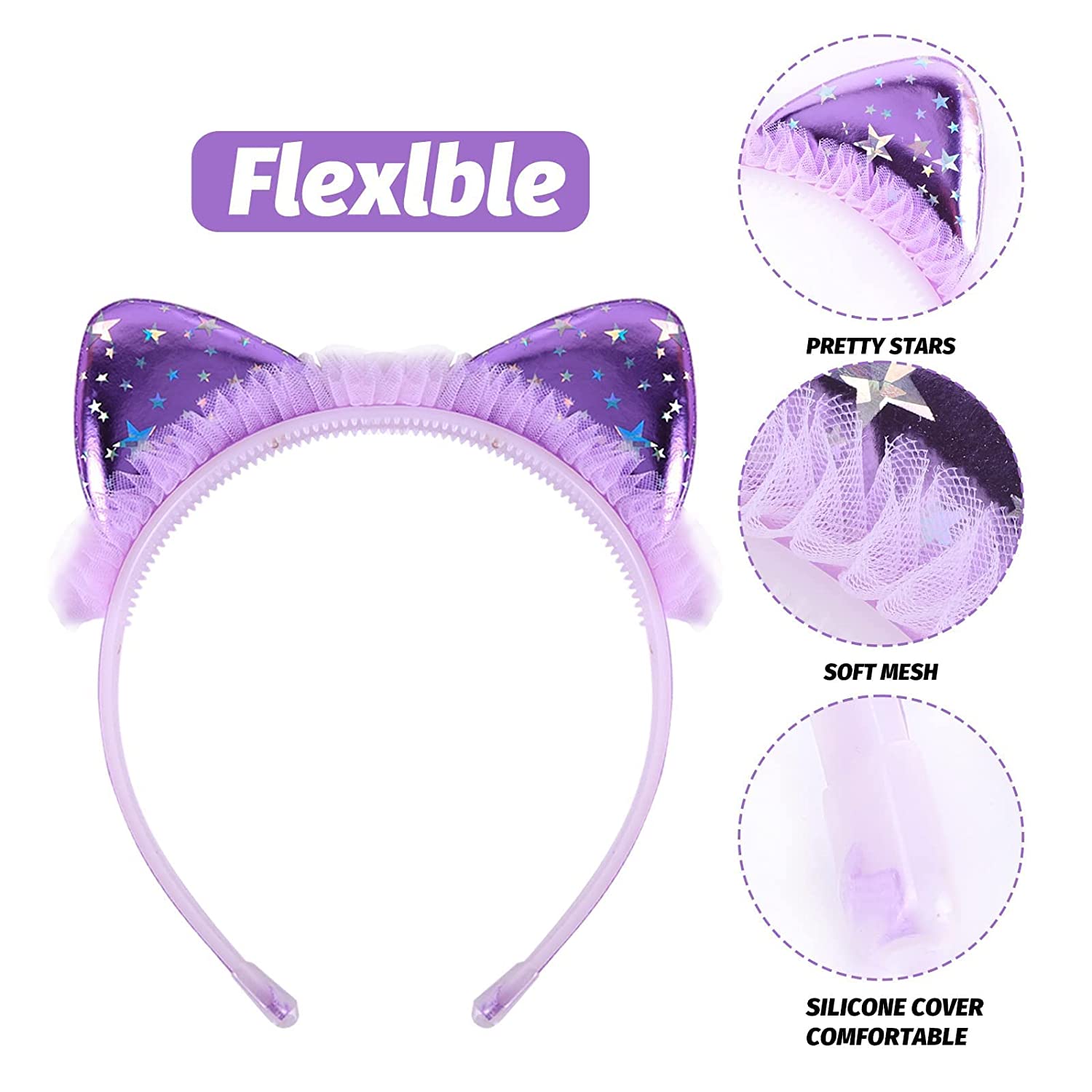 ZIRICHER Stars Cat Ears Headband, 4PCS Cat Headband For Girls Lace Cute Toddler Cat Ears For Christm