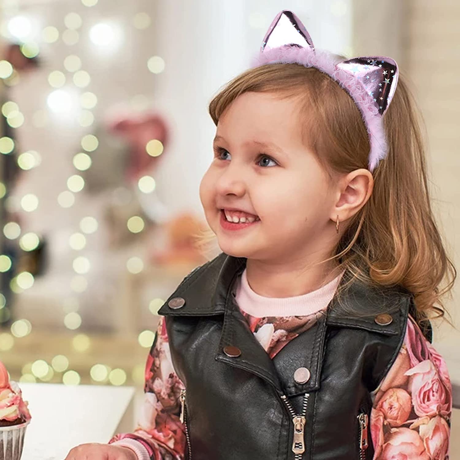 ZIRICHER Stars Cat Ears Headband, 4PCS Cat Headband For Girls Lace Cute Toddler Cat Ears For Christm