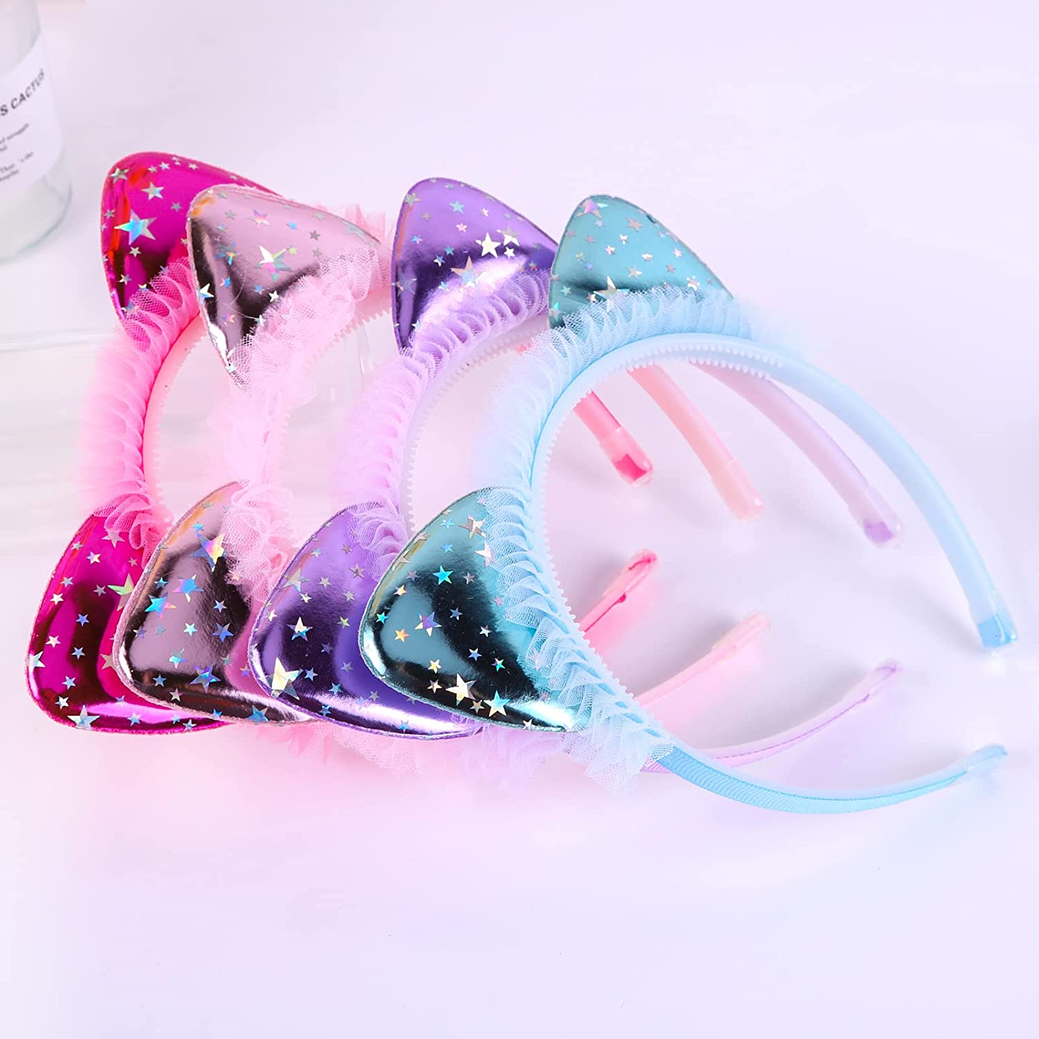 ZIRICHER Stars Cat Ears Headband, 4PCS Cat Headband For Girls Lace Cute Toddler Cat Ears For Christm