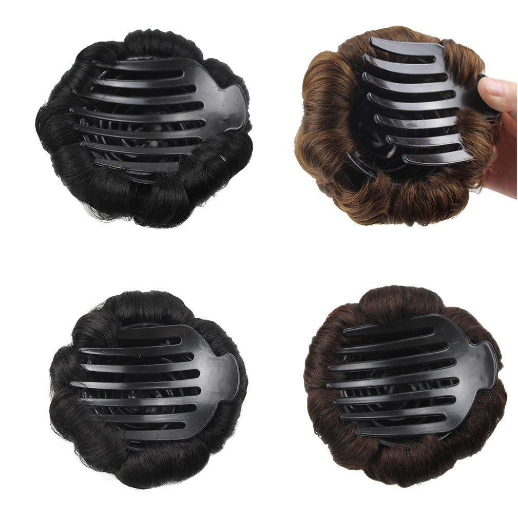 Wedding Hair Buns Jaw Claw Clip Chignon Updo Scrunchie Round Donut for Thin Hair Women Off Black