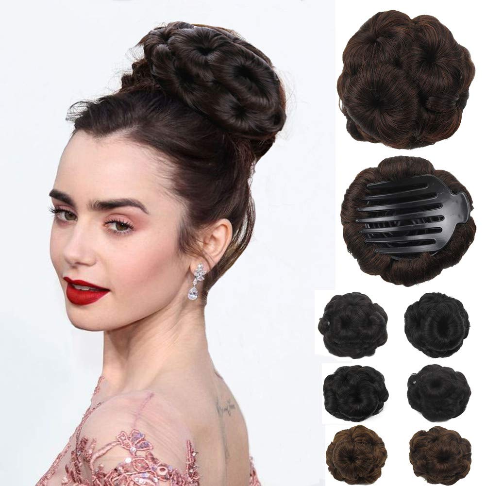 Wedding Hair Buns Jaw Claw Clip Chignon Updo Scrunchie Round Donut for Thin Hair Women Off Black