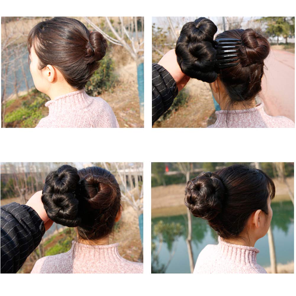 Wedding Hair Buns Jaw Claw Clip Chignon Updo Scrunchie Round Donut for Thin Hair Women Off Black