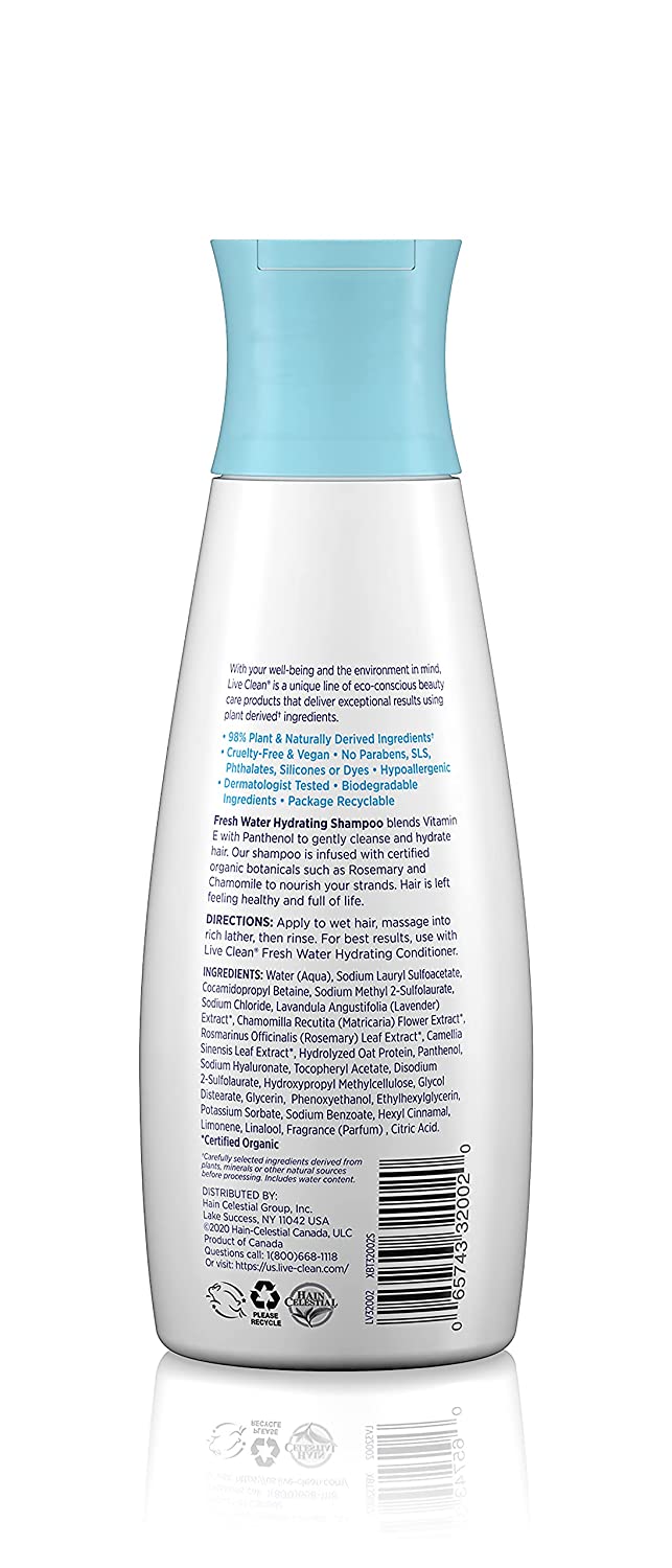 Live Clean Shampoo, Hydrating Fresh Water, 12 Oz