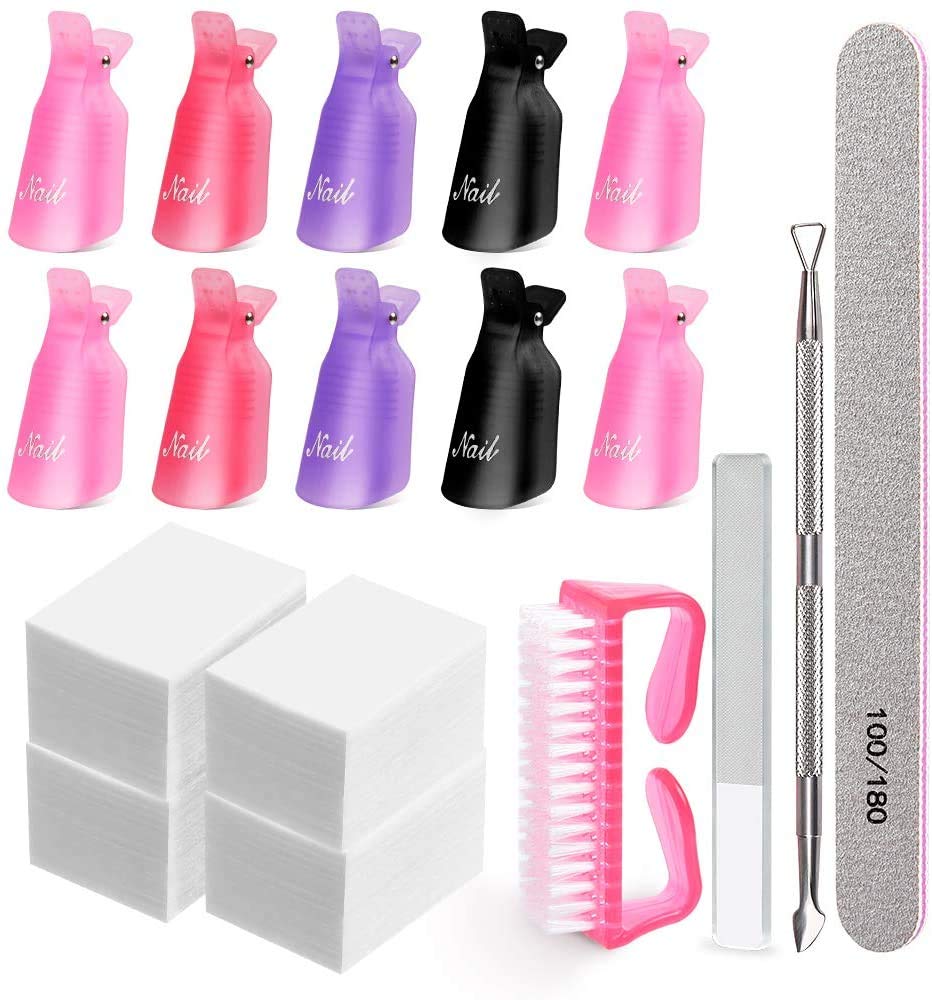 Nail Polish Gel Remover Tools Kit,MORGLES 10pcs Gel Clip Remover 300 Pack Nail Wipe Cotton Pads Nail