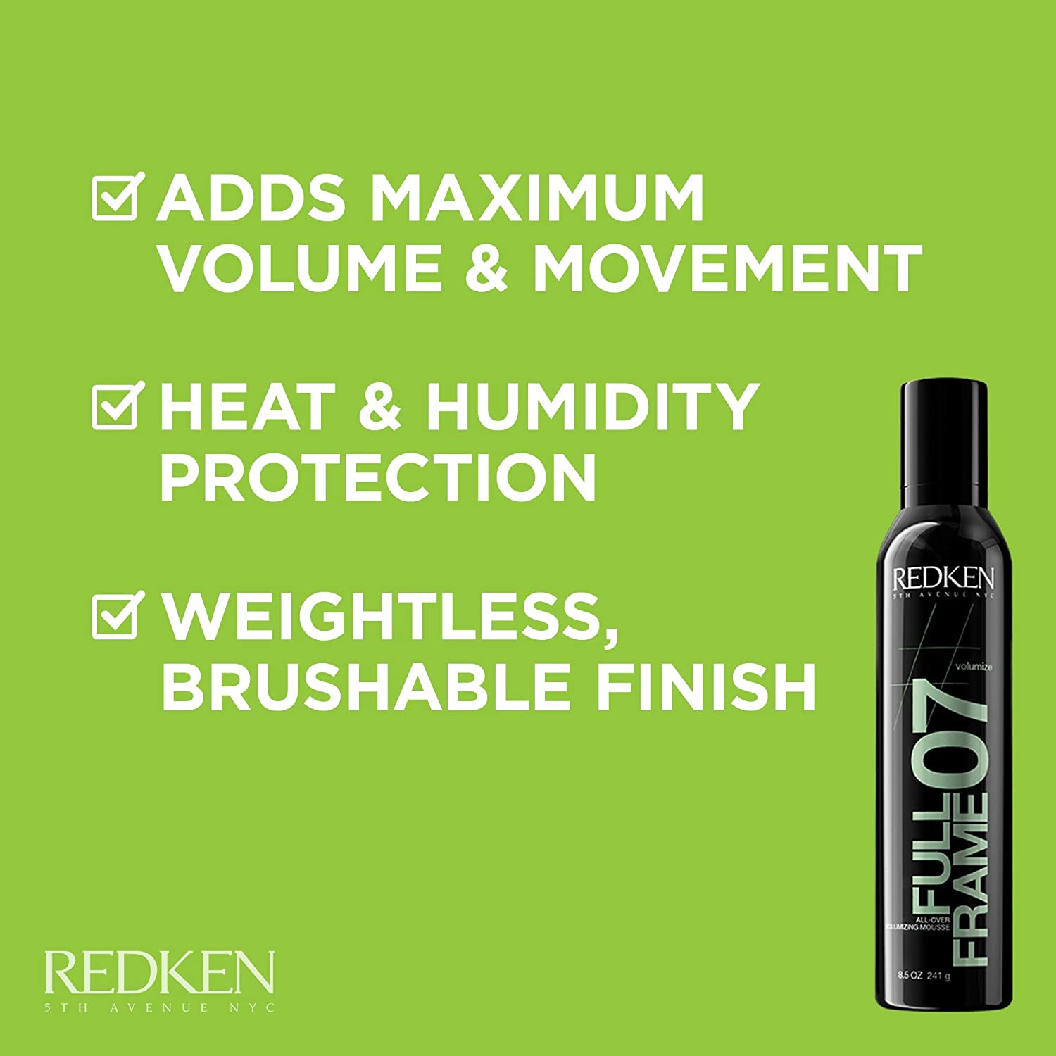 REDKEN Full Frame 07 All-Over Volumizing Mousse | For All Hair Types | Adds Volume & Anti-Frizz Prot