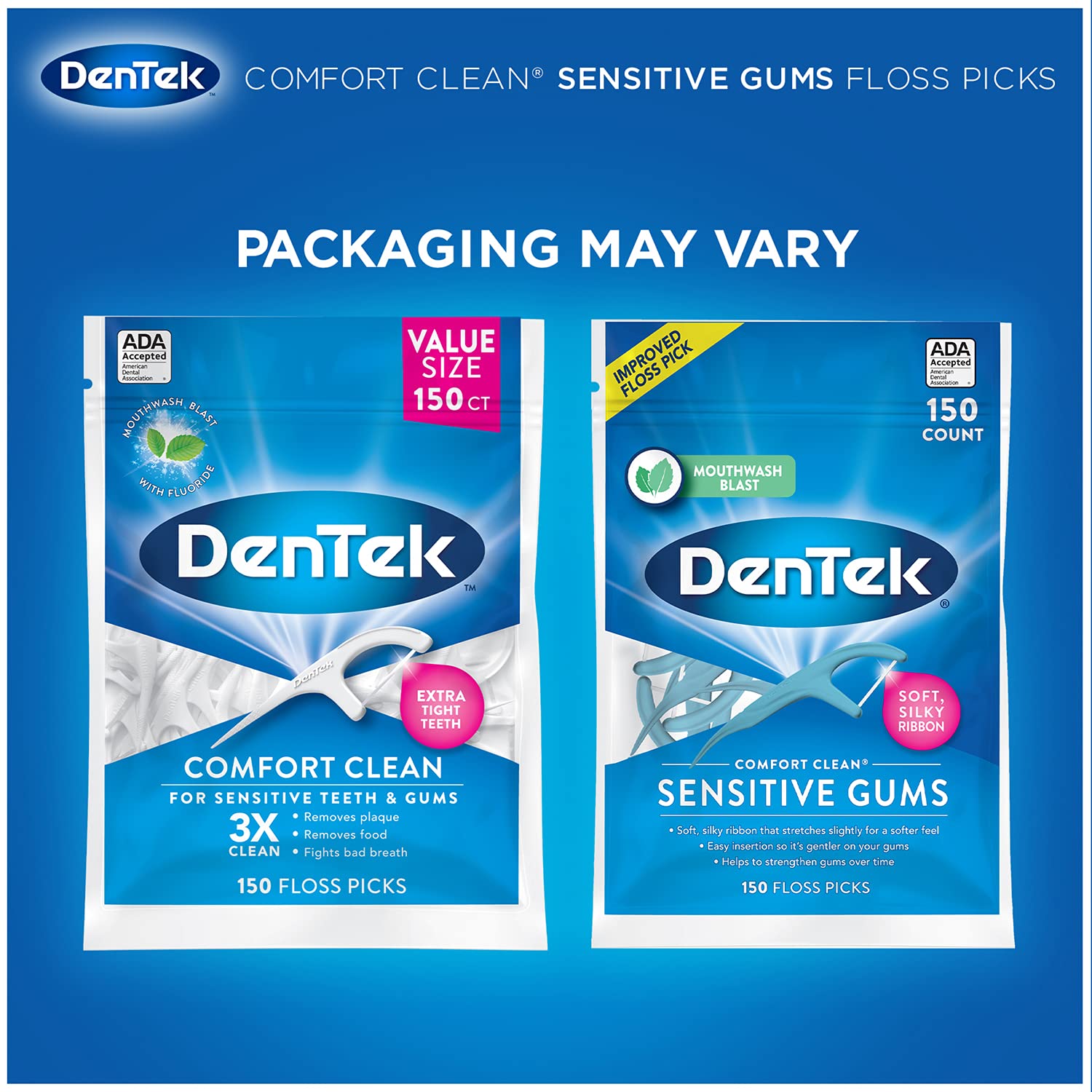 DenTek Comfort Clean Sensitive Gums Floss Picks, Soft & Silky Ribbon
