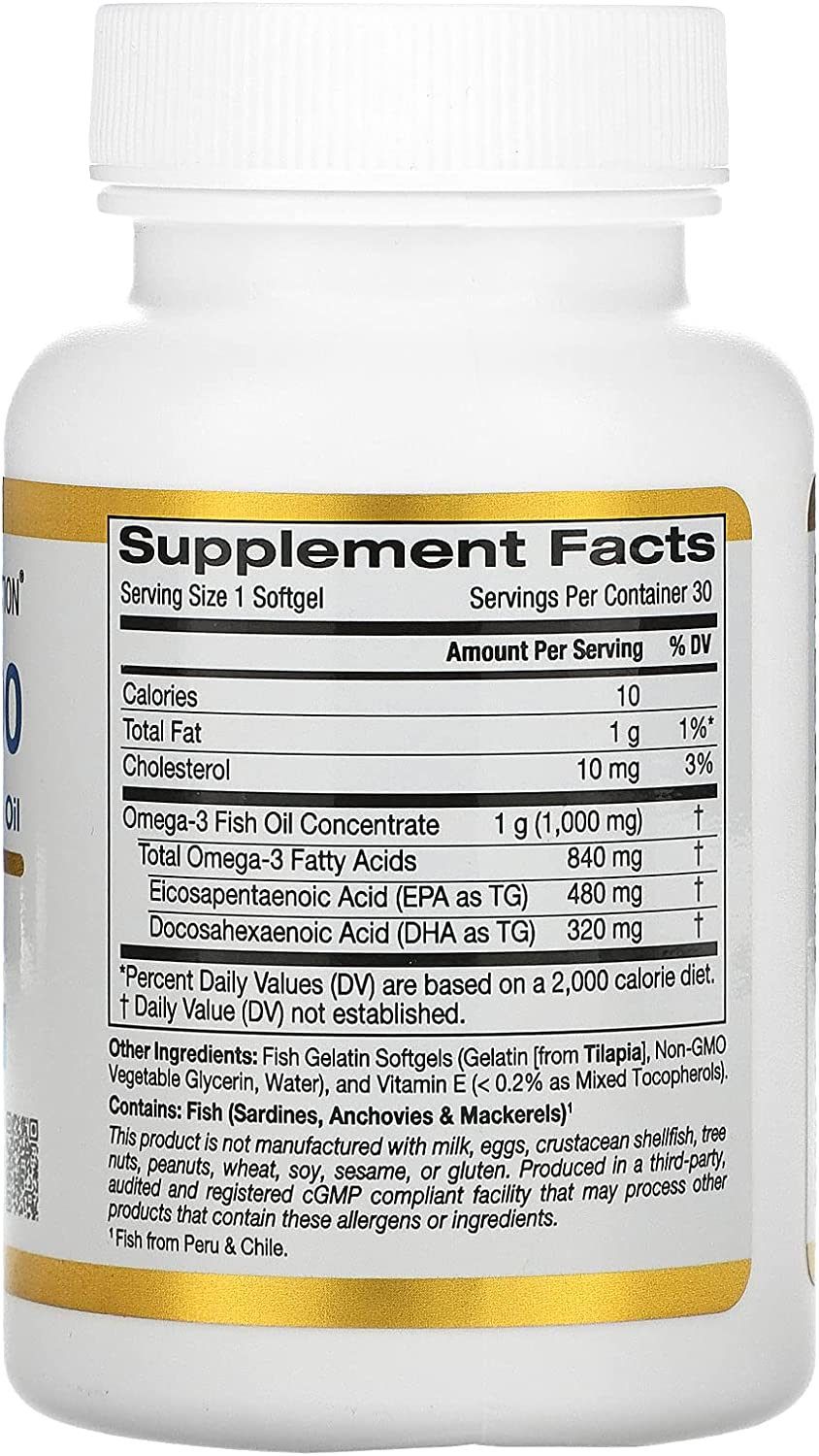 Omega 800 Pharmaceutical Grade Fish Oil, 80% EPA/DHA, Triglyceride Form, 1,000 mg, 30 Fish Gelatin S