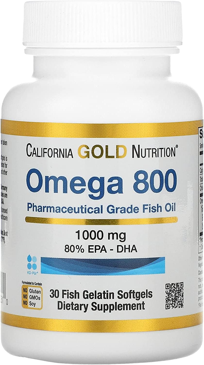 Omega 800 Pharmaceutical Grade Fish Oil, 80% EPA/DHA, Triglyceride Form, 1,000 mg, 30 Fish Gelatin S