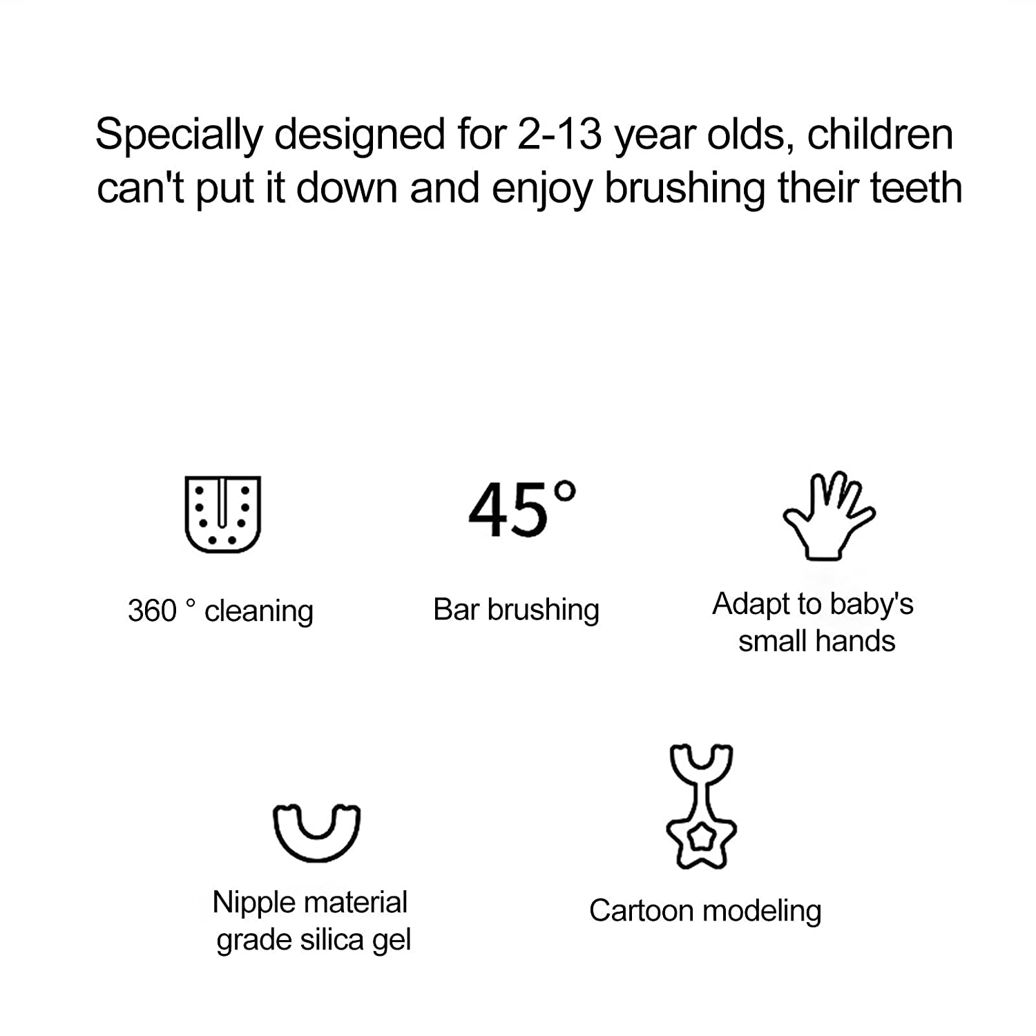 Baby Kids U Shaped Toothbrush with 360° Soft Silicone Brush Heads Cute Handle Teeth Whitening Massa