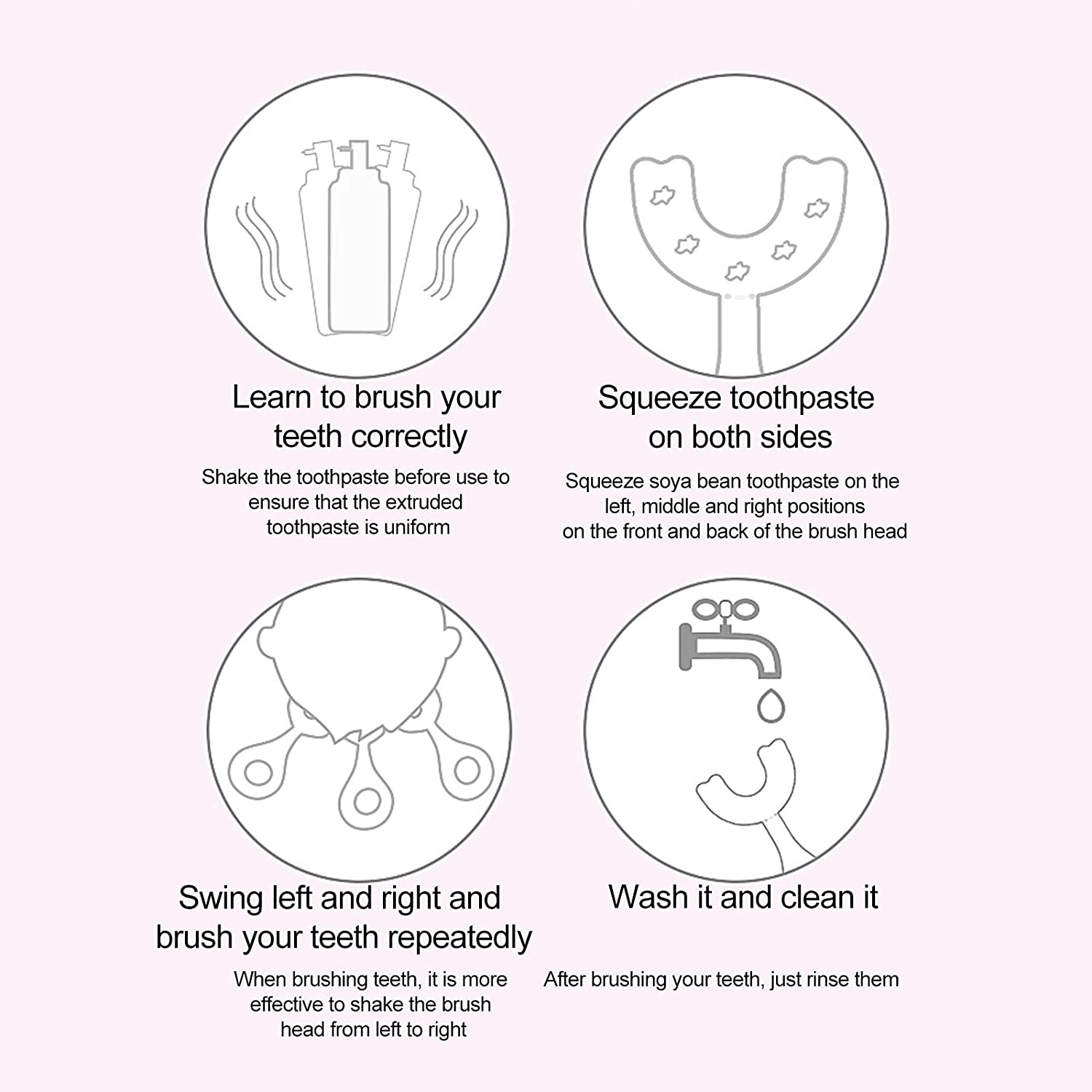 Baby Kids U Shaped Toothbrush with 360° Soft Silicone Brush Heads Cute Handle Teeth Whitening Massa