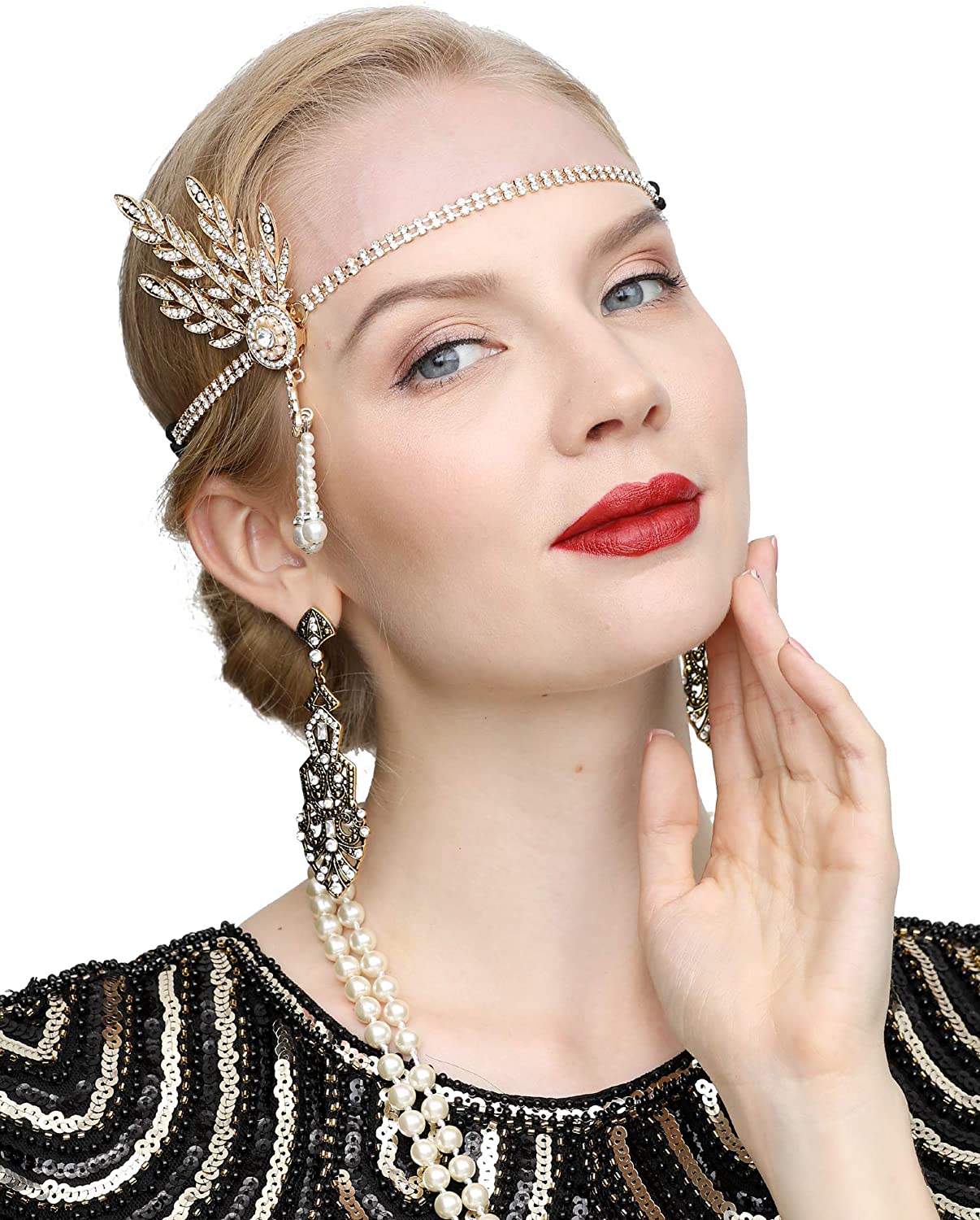Art Deco 1920s Flapper Great Gatsby Leaf Wedding Bridal Tiara Pearl Headpiece Headband