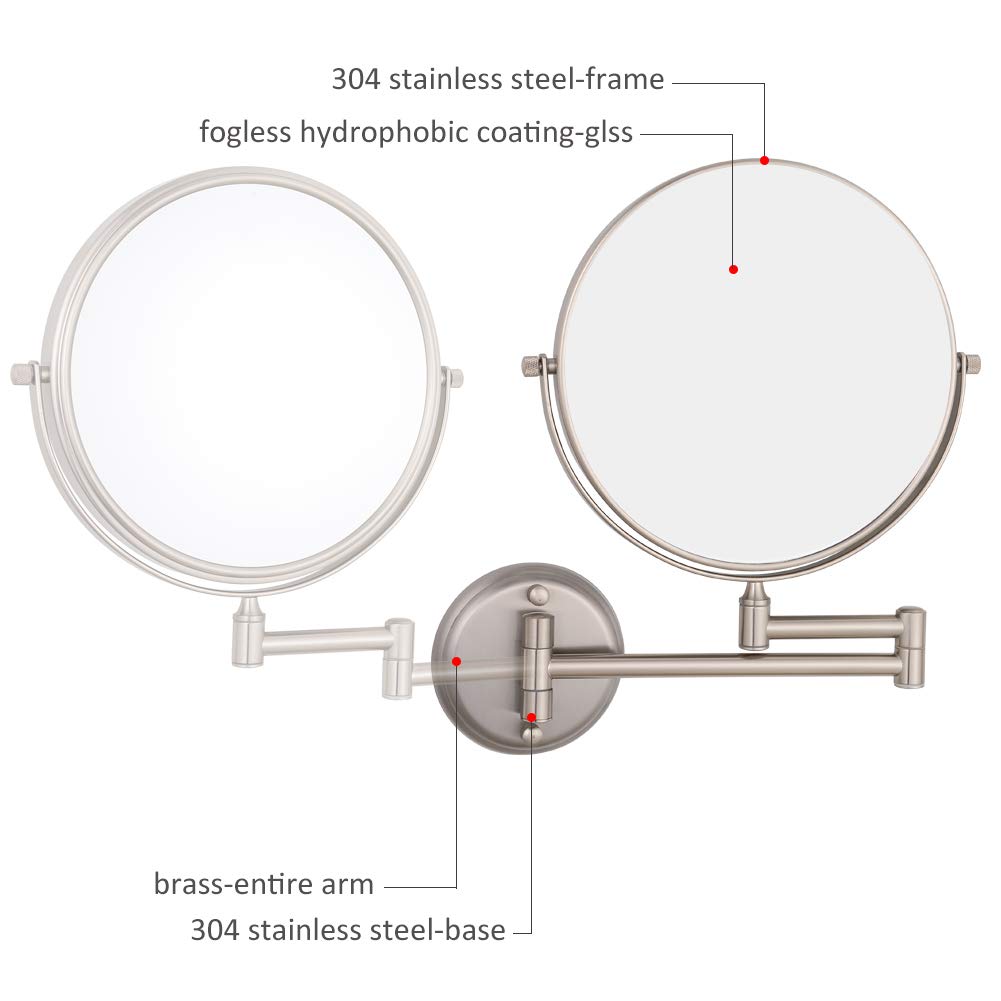 GURUN 8 Inch Two-Sided Swivel Wall Mount Mirror with 10X Magnification Makeup Mirror for Bathroom Br