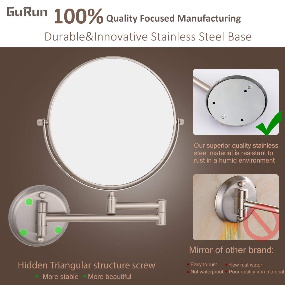 GURUN 8 Inch Two-Sided Swivel Wall Mount Mirror with 10X Magnification Makeup Mirror for Bathroom Br