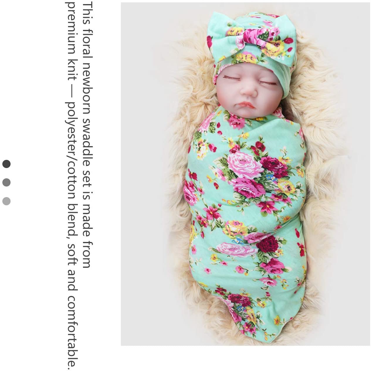 1 Pack BQUBO Newborn Floral Receiving Blankets Newborn Baby Swaddling with Headbands or Hats Sleepsa