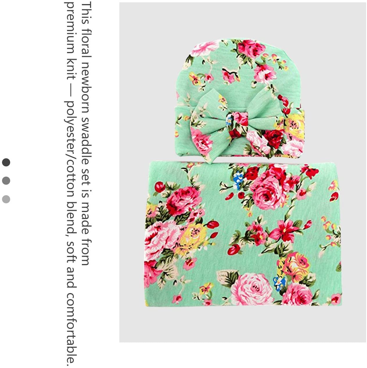 1 Pack BQUBO Newborn Floral Receiving Blankets Newborn Baby Swaddling with Headbands or Hats Sleepsa