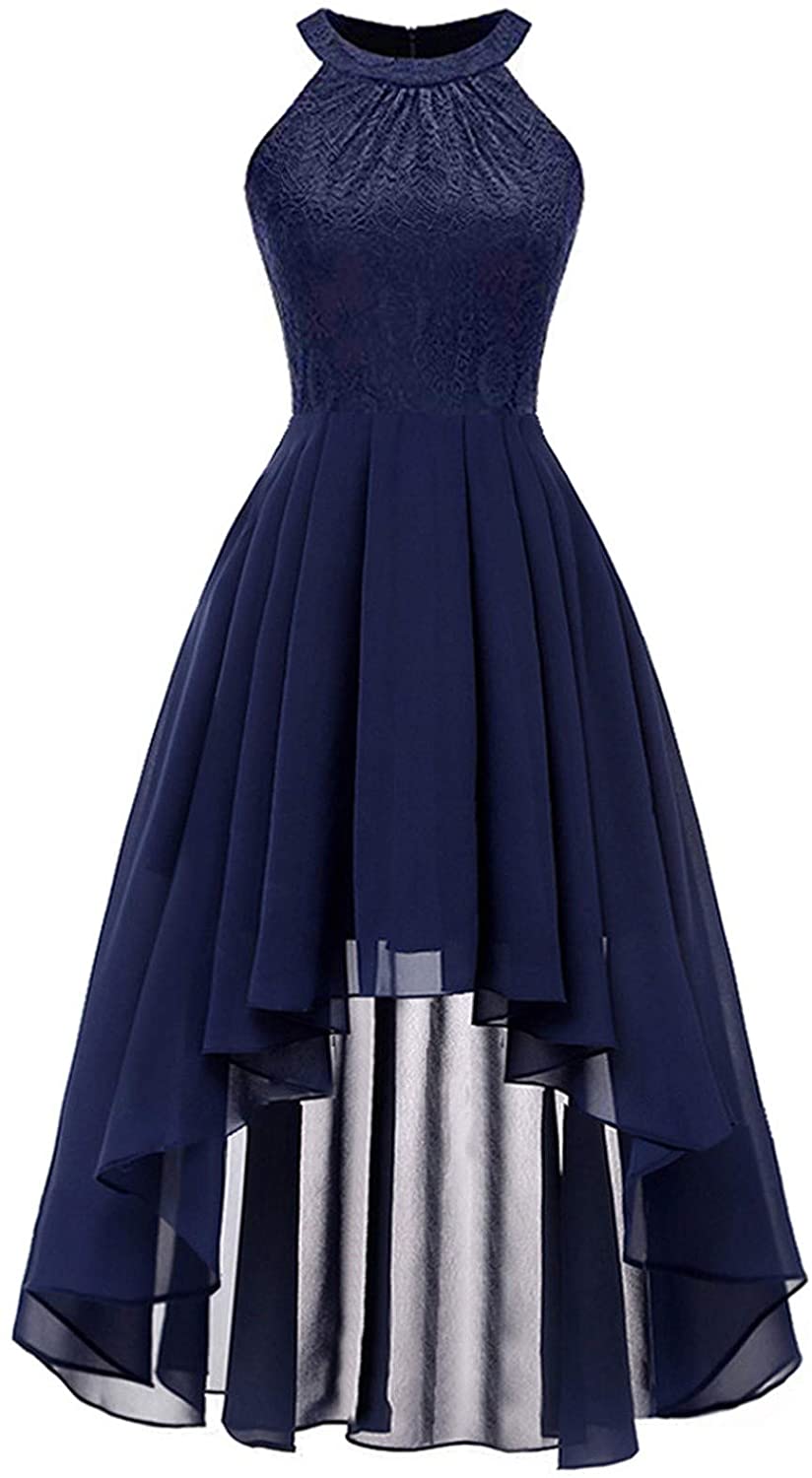 haoricu Women Summer Casual Off Shoulder Short Sleeve Lace Irregular Hem Party Dress