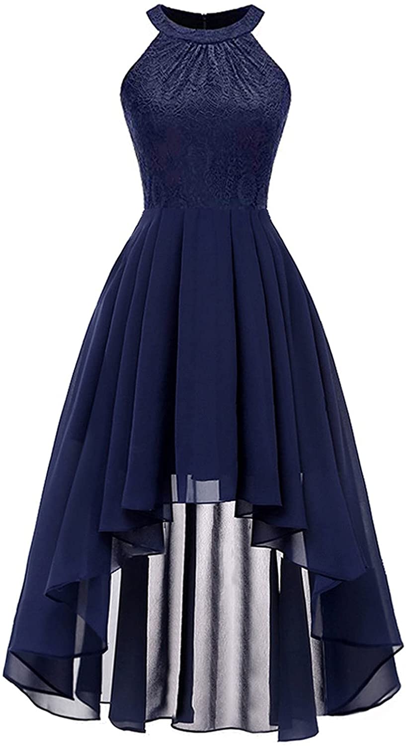 haoricu Women Summer Casual Off Shoulder Short Sleeve Lace Irregular Hem Party Dress