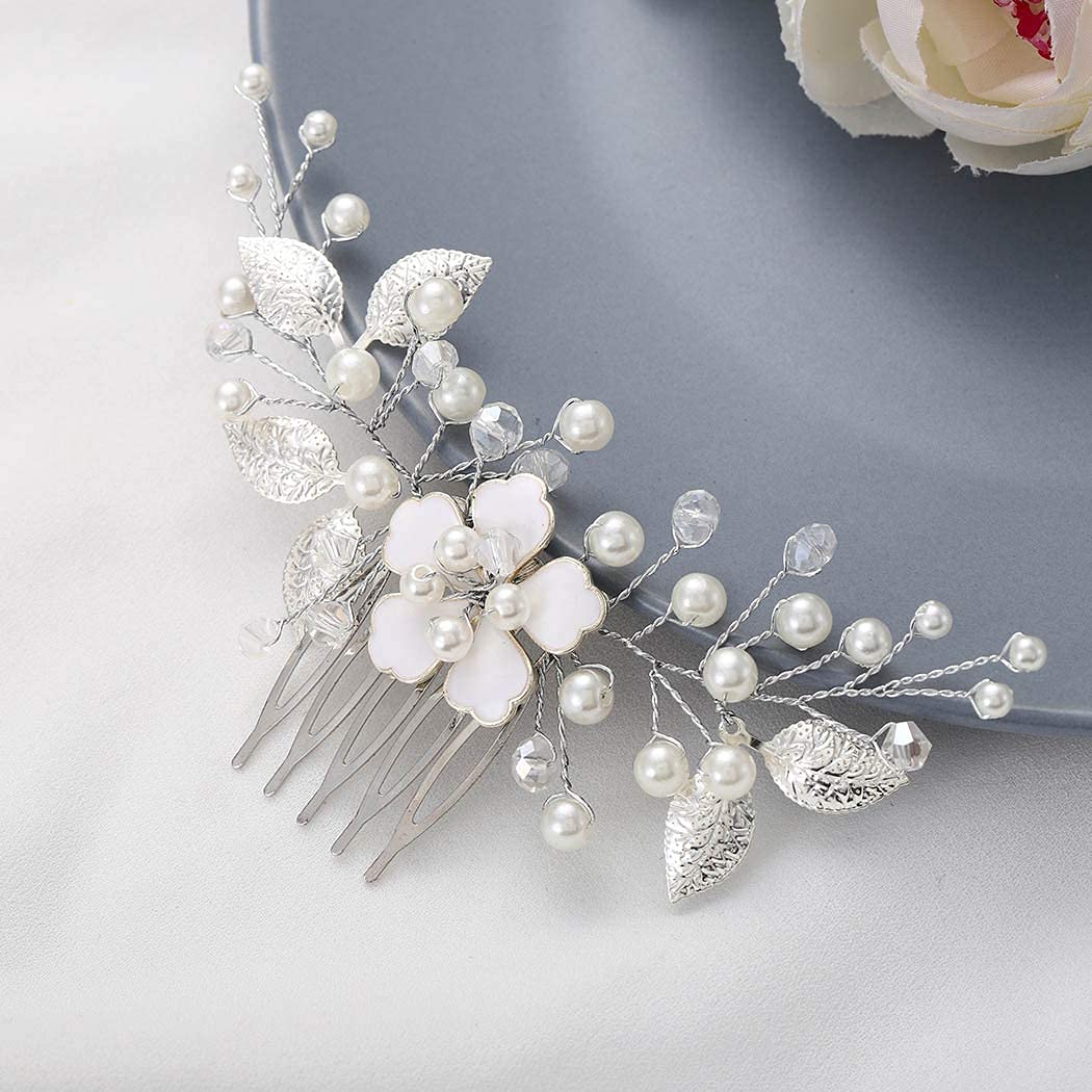 Catery Flower Wedding Hair Comb Leaf Side Combs Pearl Bride Hair Jewelry Headpieces Decorative Brida