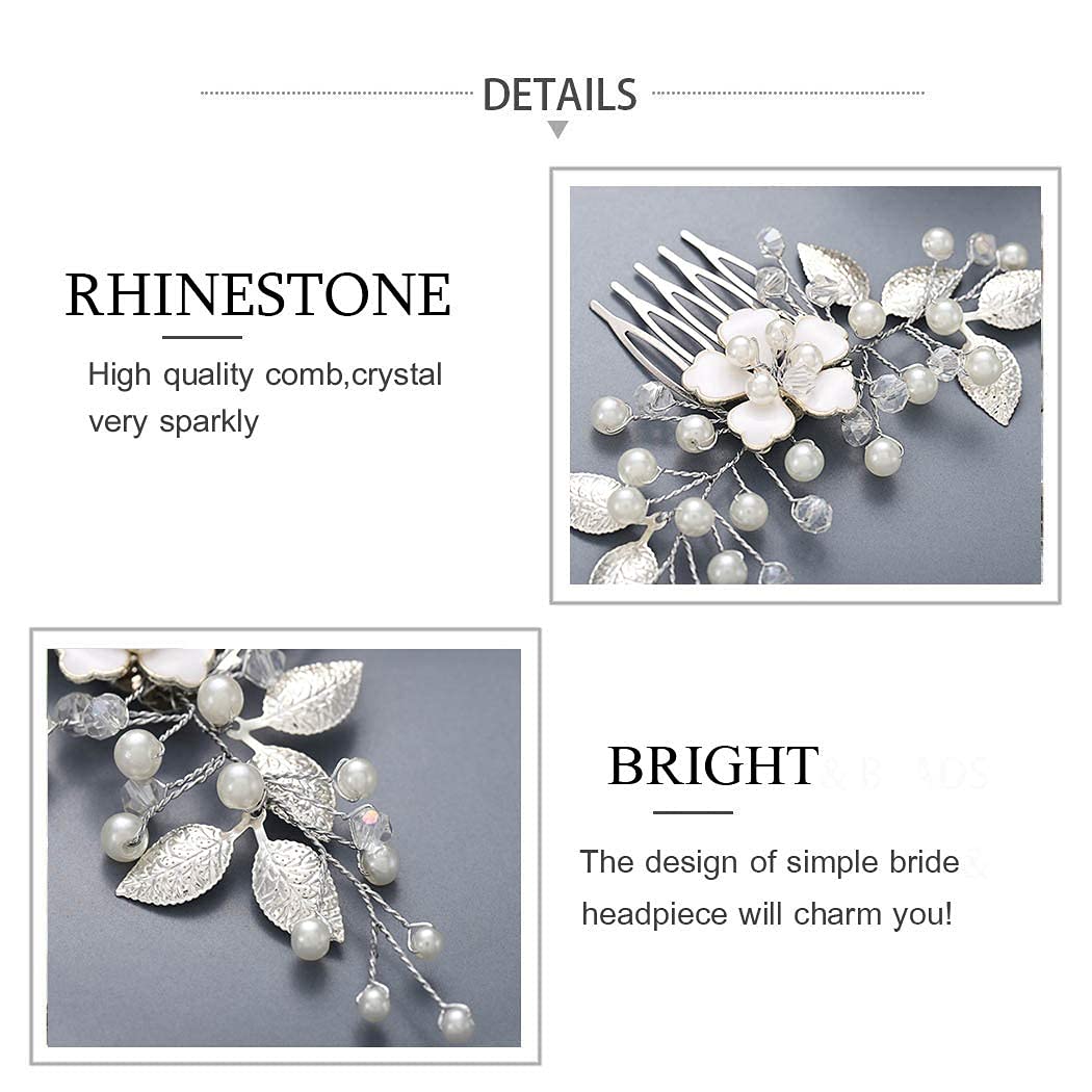 Catery Flower Wedding Hair Comb Leaf Side Combs Pearl Bride Hair Jewelry Headpieces Decorative Brida