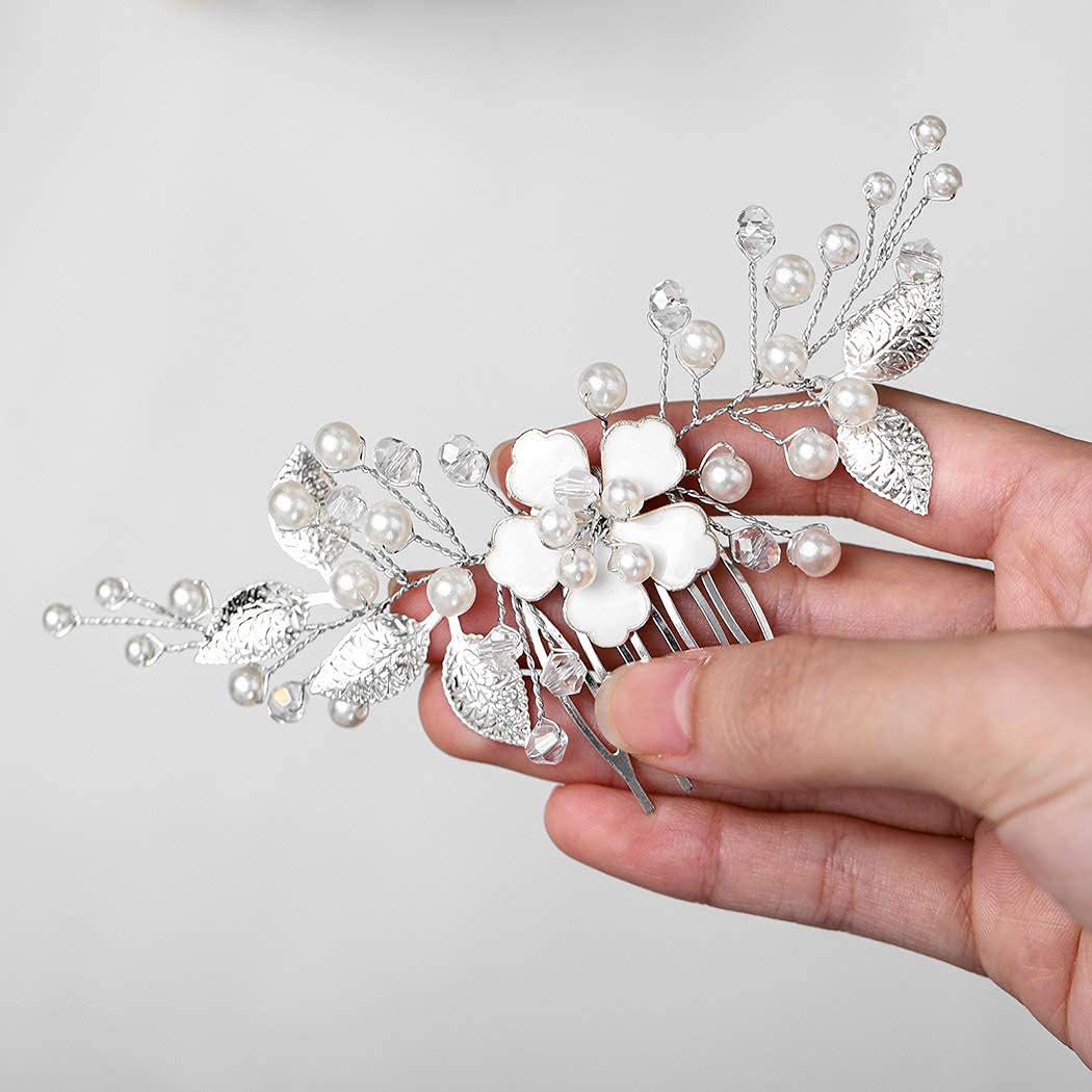 Catery Flower Wedding Hair Comb Leaf Side Combs Pearl Bride Hair Jewelry Headpieces Decorative Brida