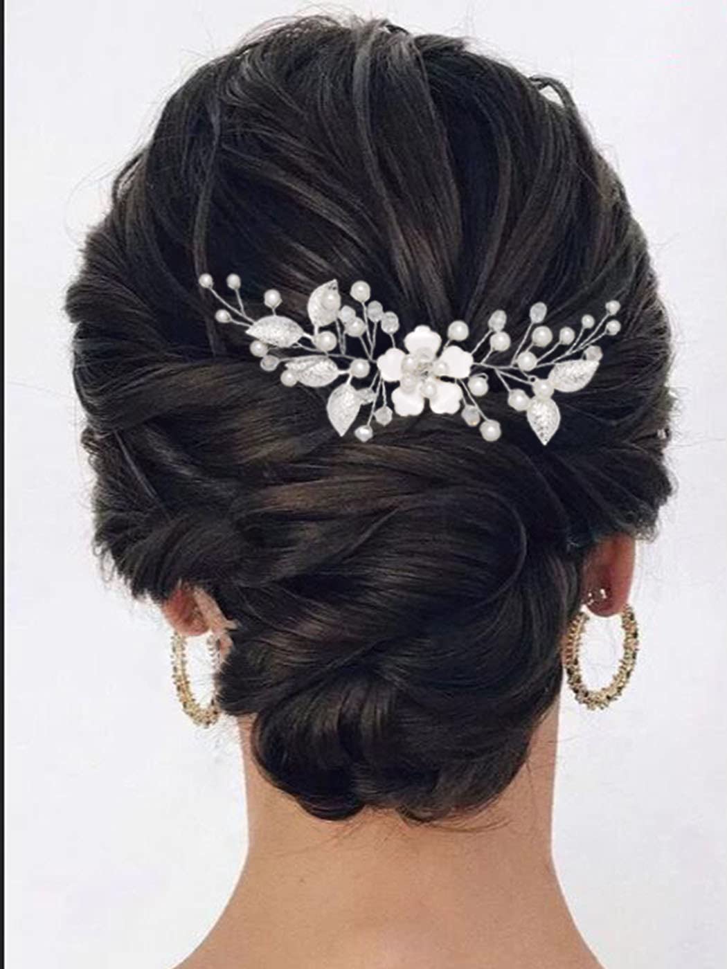 Catery Flower Wedding Hair Comb Leaf Side Combs Pearl Bride Hair Jewelry Headpieces Decorative Brida