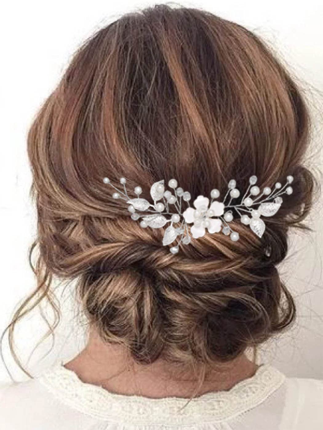Catery Flower Wedding Hair Comb Leaf Side Combs Pearl Bride Hair Jewelry Headpieces Decorative Brida