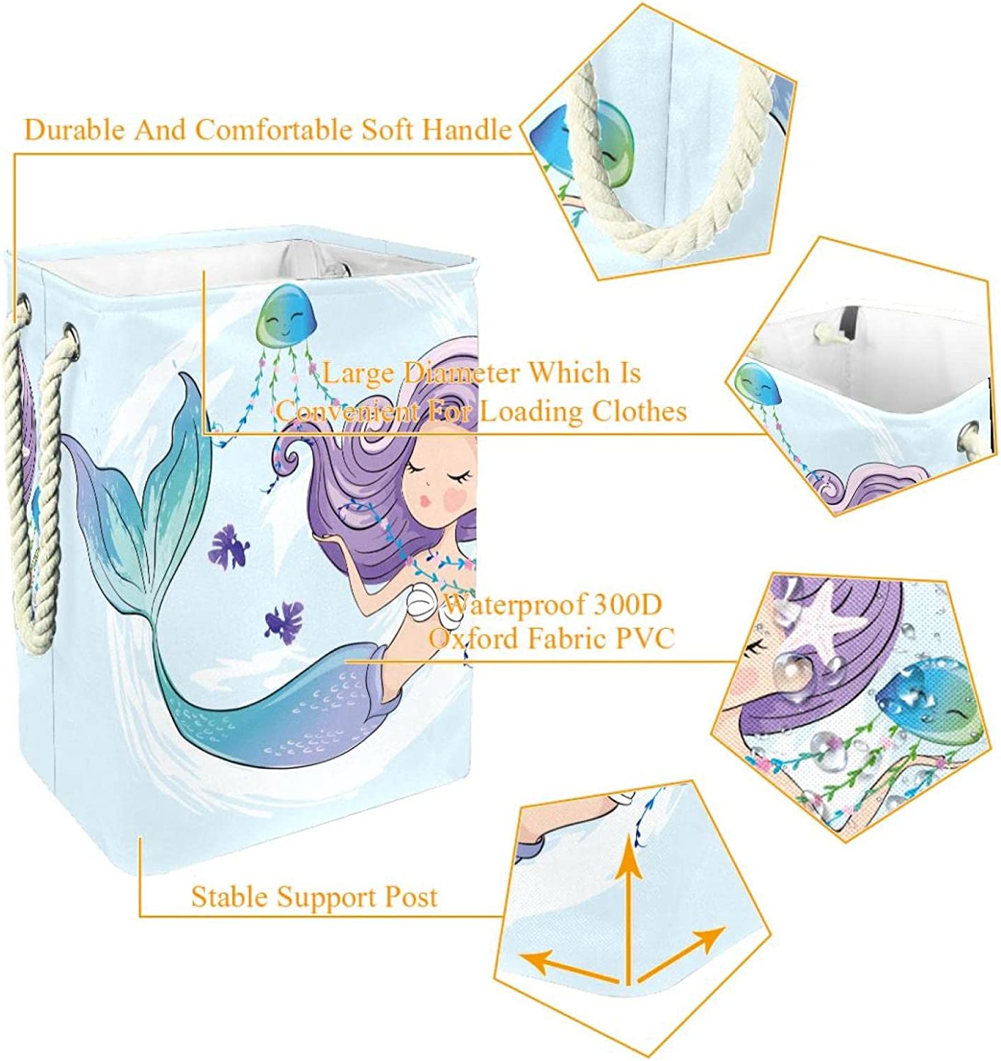 Storage Basket Mermaid Jellyfish Storage Basket Color Printing Storage Box Collapsible Basket With H