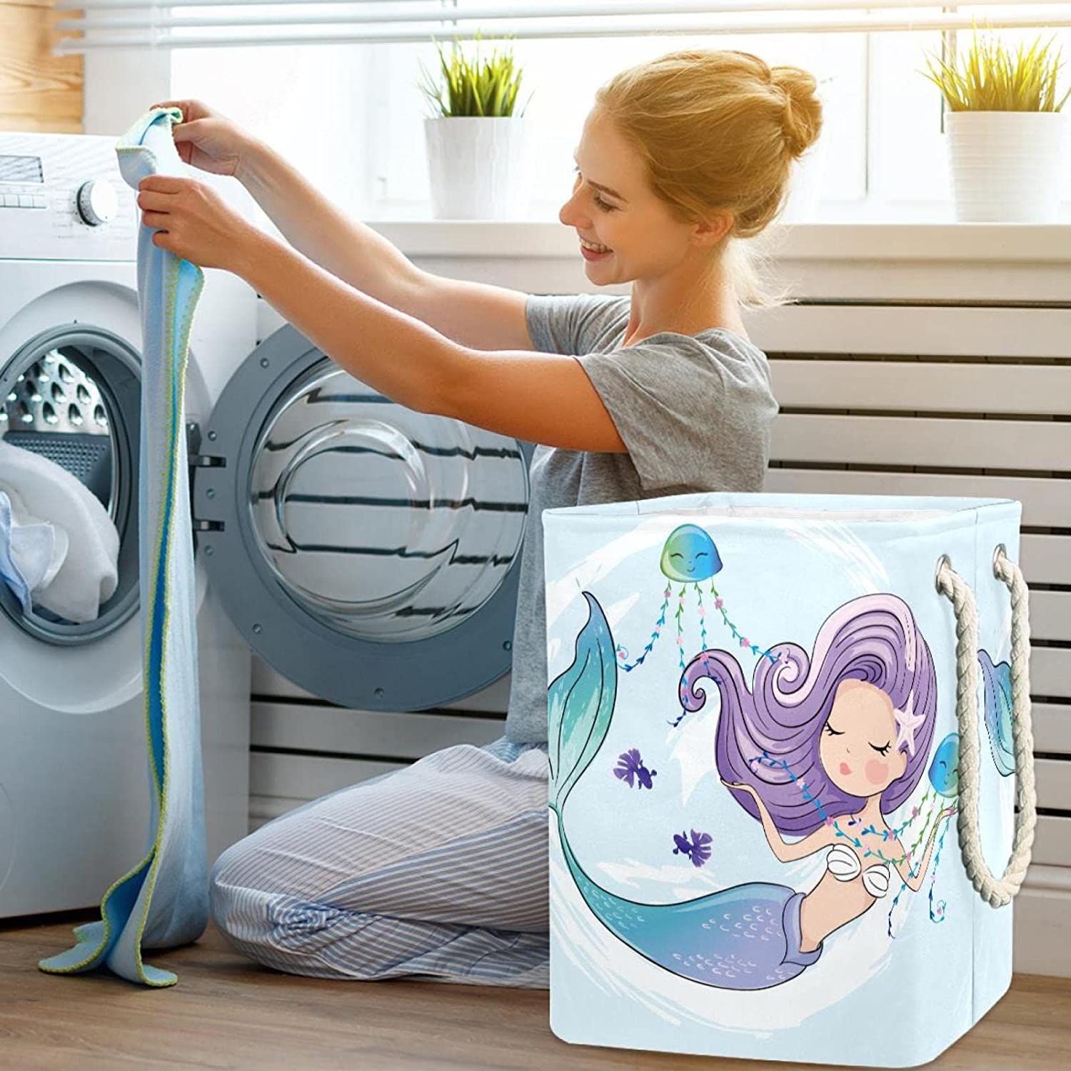 Storage Basket Mermaid Jellyfish Storage Basket Color Printing Storage Box Collapsible Basket With H