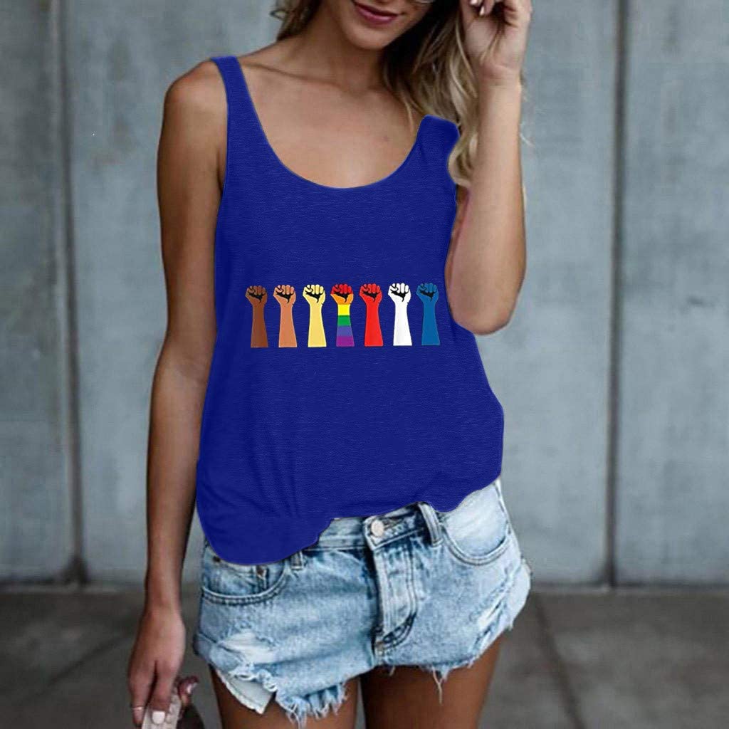 Dosoop Women Graphic Workout Tank Top Summer Casual Loose Fit Crewneck Sleeveless Scoop Neck T-Shirt