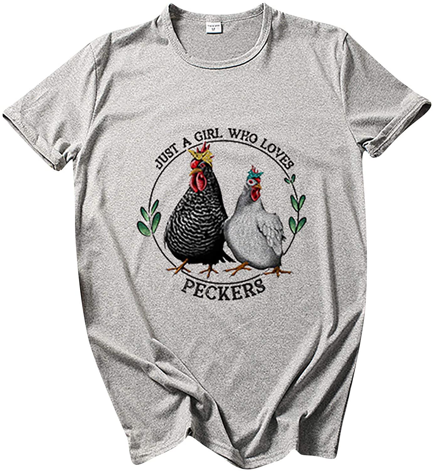 Dosoop Womens Just A Girl Who Loves Peckers Shirts Womens Funny Chicken Gift Crewneck T-Shirt Top Bl