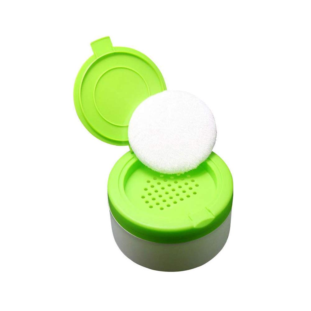 1PC Empty Refillable Green Plastic Baby Skin Care Baby Bath Puff Container Kit Talcum Powder Case St