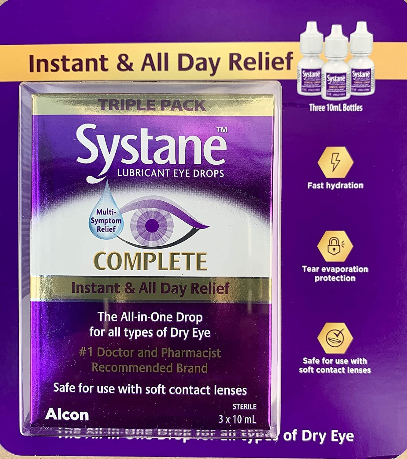 Systane Complete Lubricant Eye Drops, 3 x 10ml