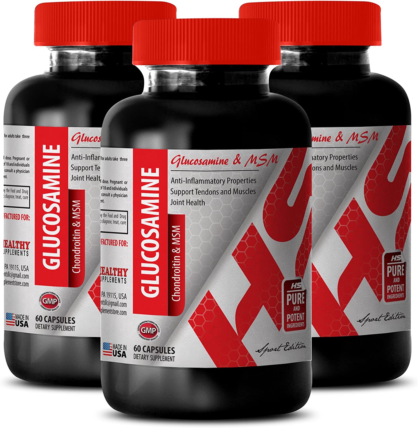 Msm Powder Bulk - GLUCOSAMINE and MSM 3230 MG - Energy Booster (3 Bottles)