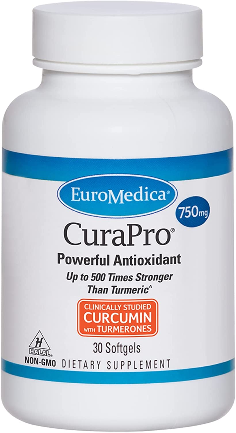 EuroMedica CuraPro - 750mg, 30 Softgels - High Potency Turmeric Curcumin Supplement - Clinically-Stu