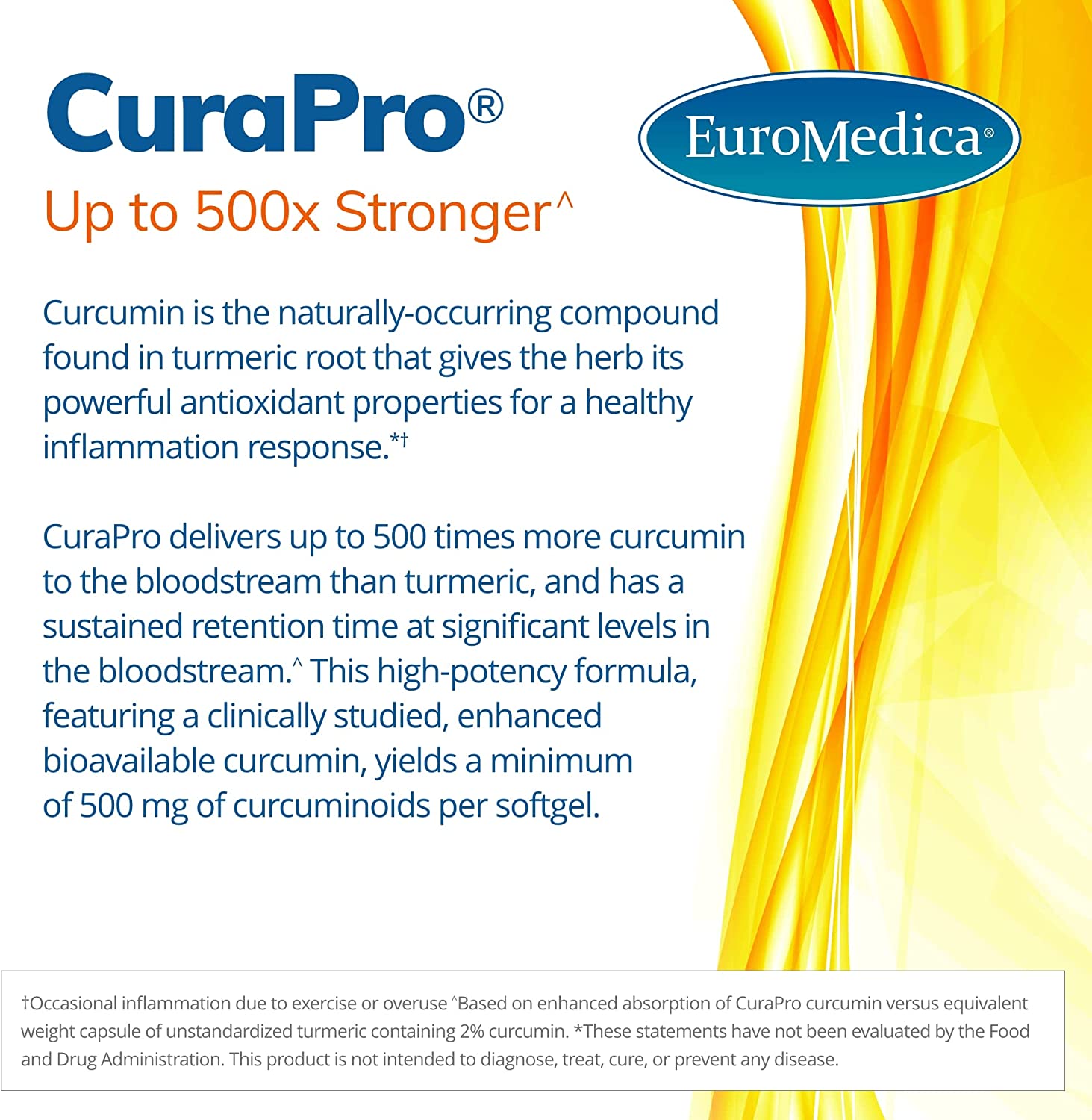 EuroMedica CuraPro - 750mg, 30 Softgels - High Potency Turmeric Curcumin Supplement - Clinically-Stu