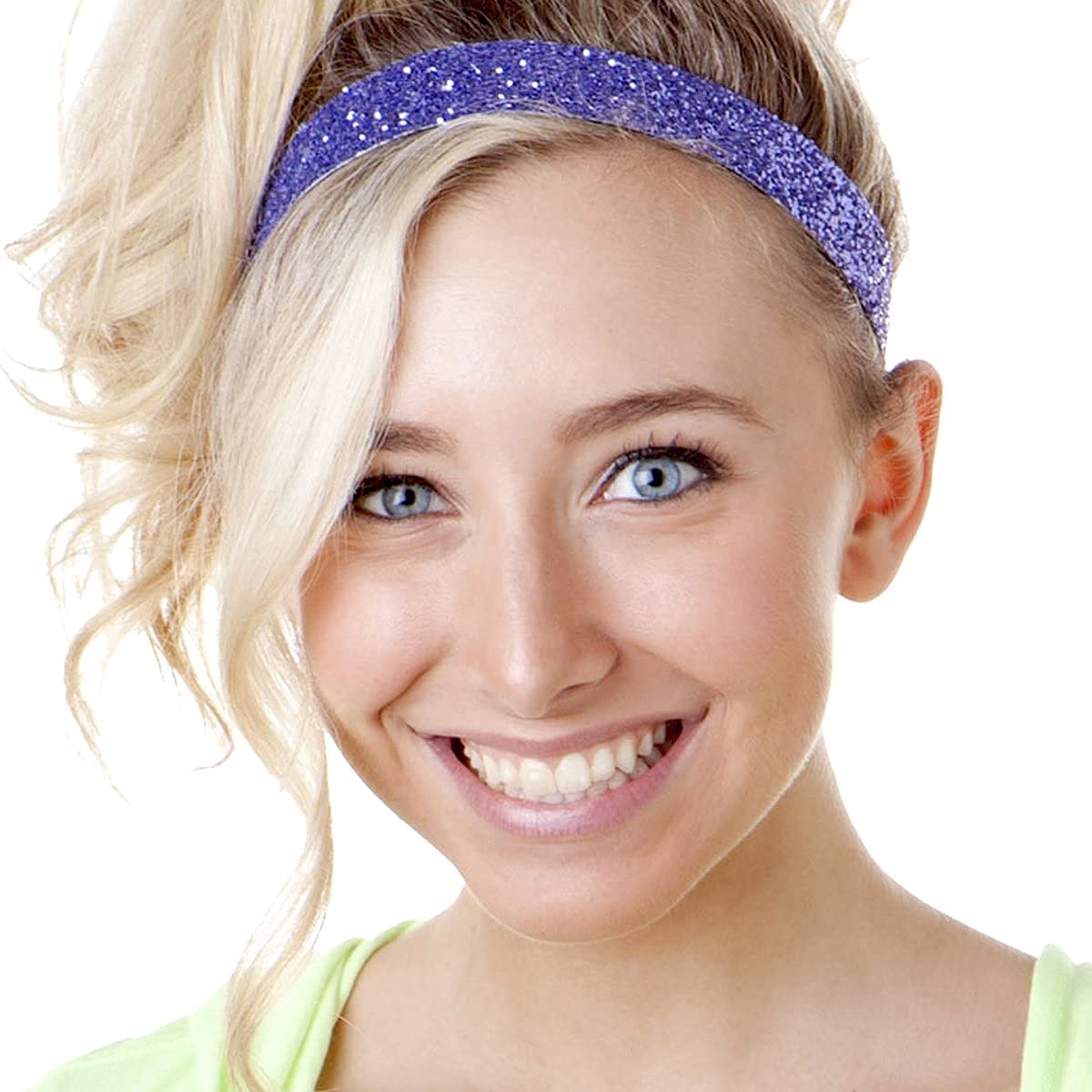 Hipsy Adjustable Non Slip Fashion Wide Bling Glitter Headbands for Women Girls & Teens 2-Pack (Black