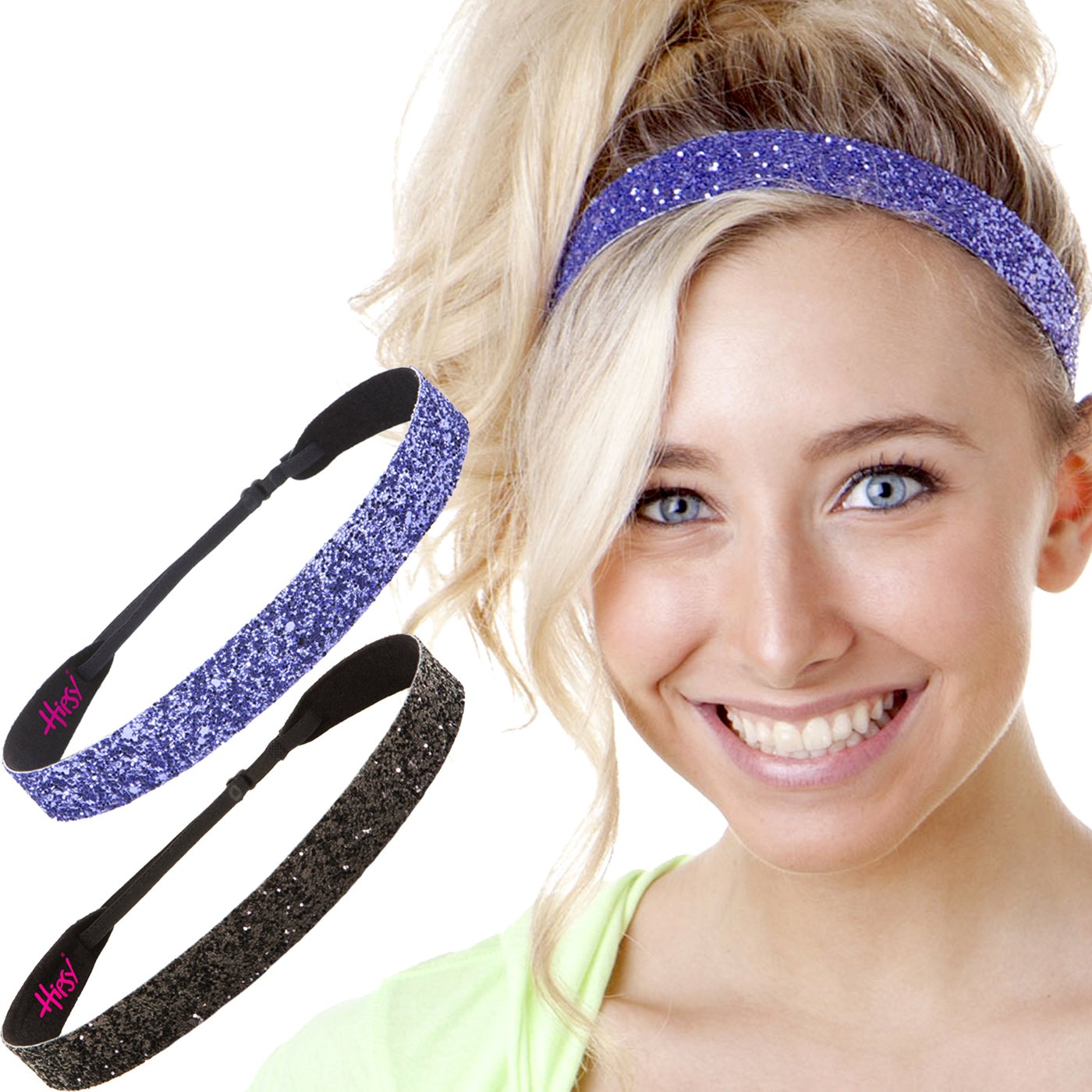 Hipsy Adjustable Non Slip Fashion Wide Bling Glitter Headbands for Women Girls & Teens 2-Pack (Black