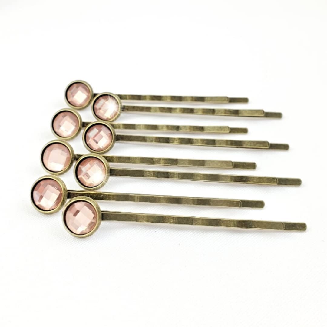 Crystal Hair Pins for Women, Decorative Champagne Bobby Pin Set of 8 Blush Peach Hairpins, Sparkly G